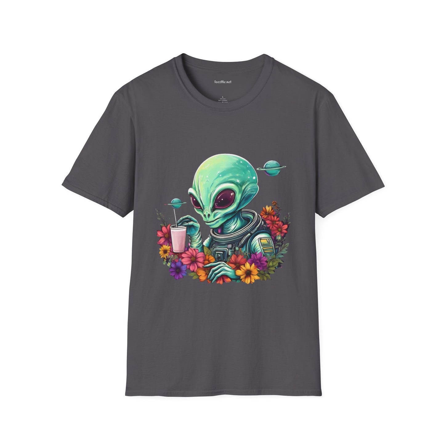 Alien Drinking in Space Unisex Softstyle T-Shirt 100% Cotton Graphic