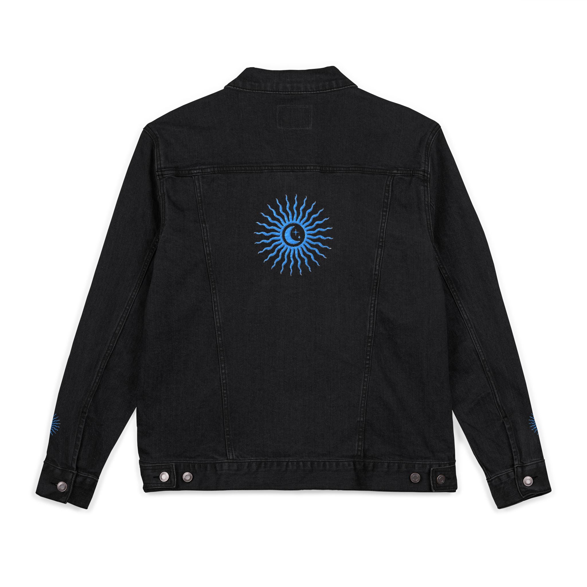 Sun and Moon Turquoise Unisex Denim Jacket (Embroidery)