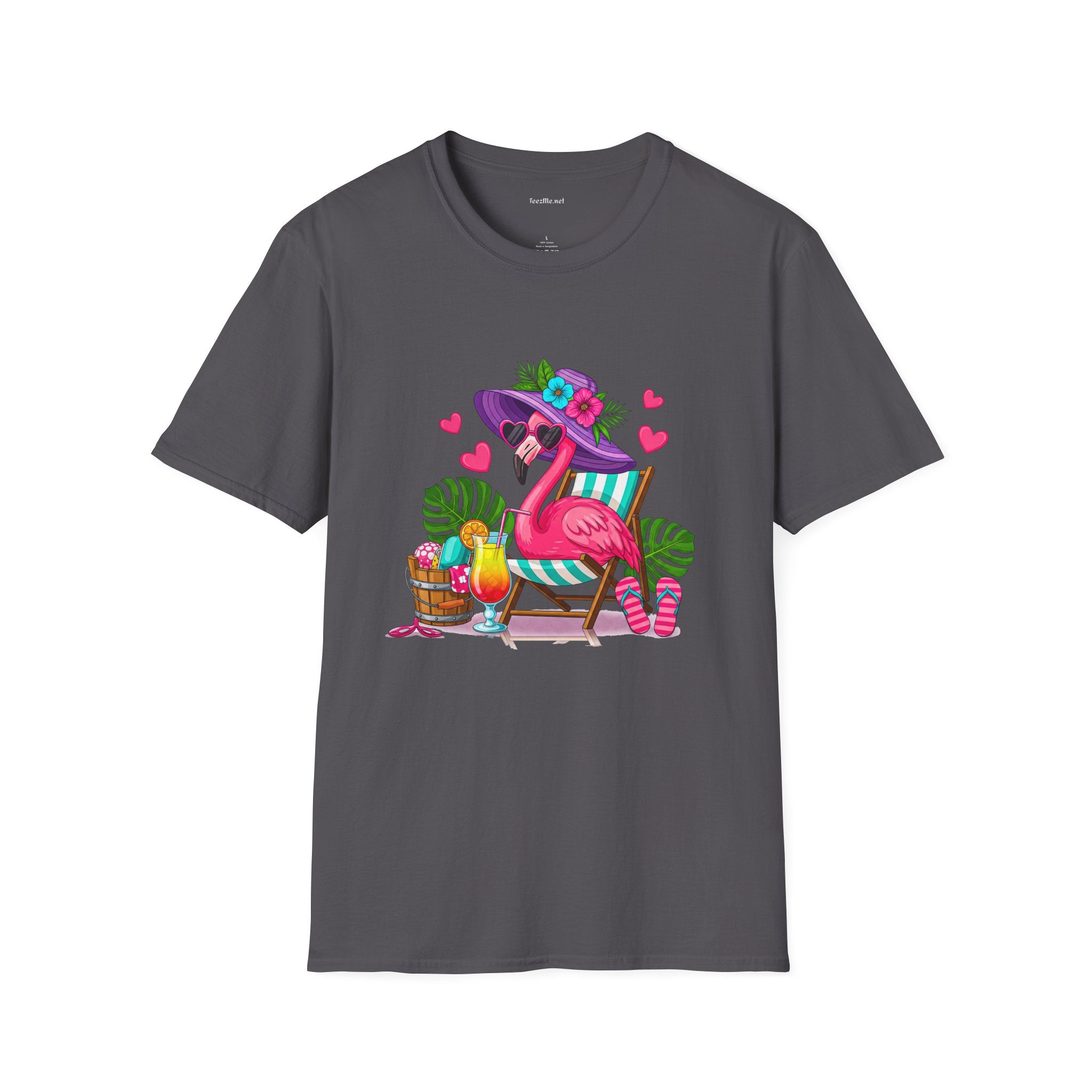 Chic Beach Flamingo Unisex Softstyle T-Shirt 100% Cotton Graphic