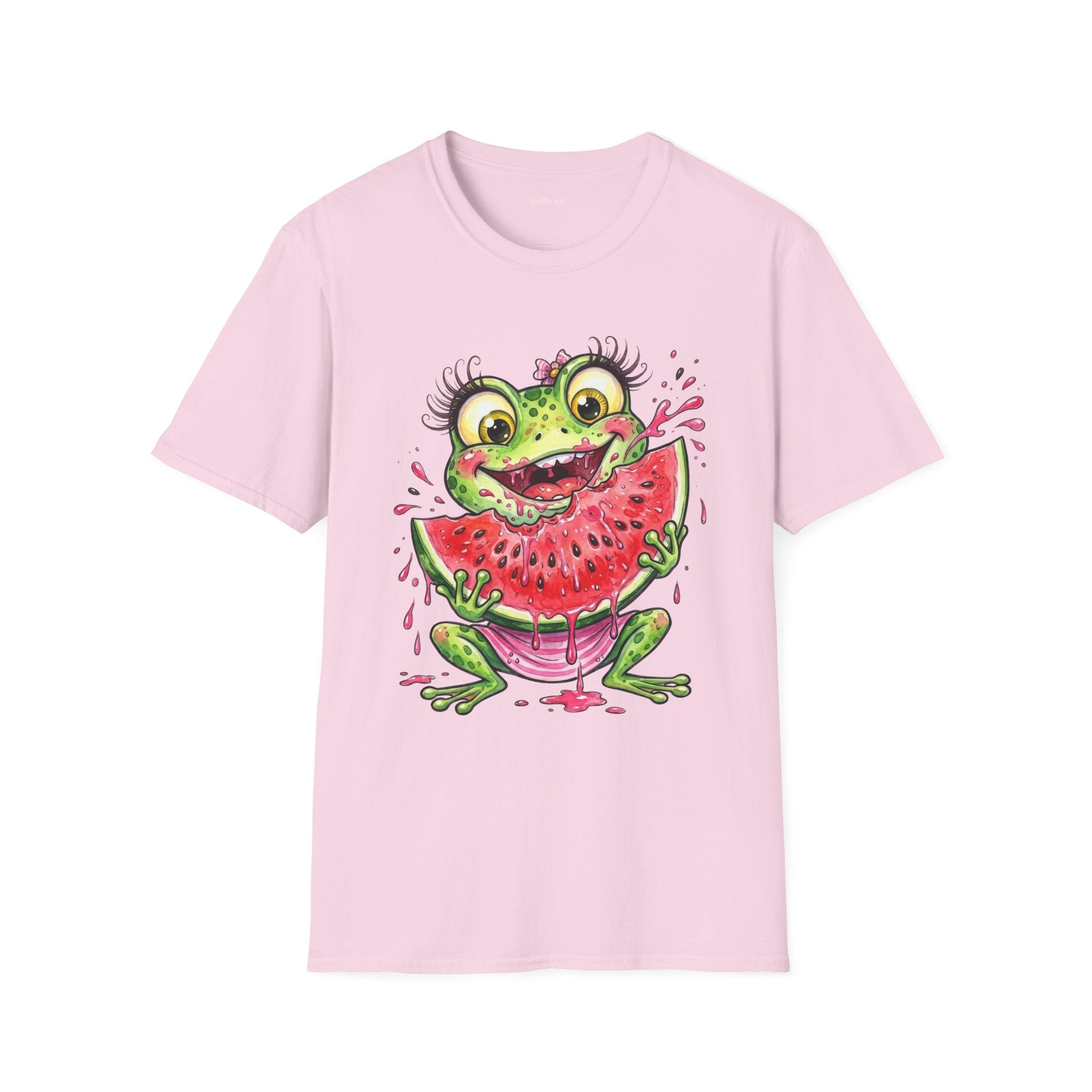 Kawaii Frog Eating Watermelon Unisex Softstyle T-Shirt 100% Cotton Graphic