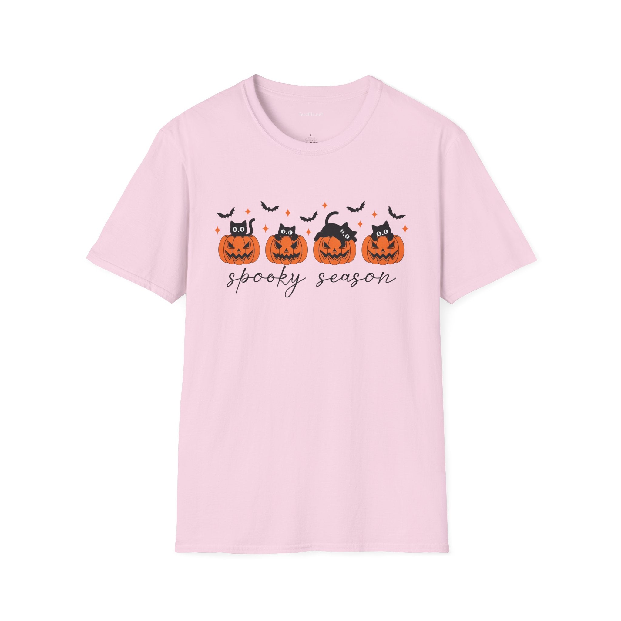 Spooky Season with Cats Unisex Softstyle T-Shirt 100% Cotton