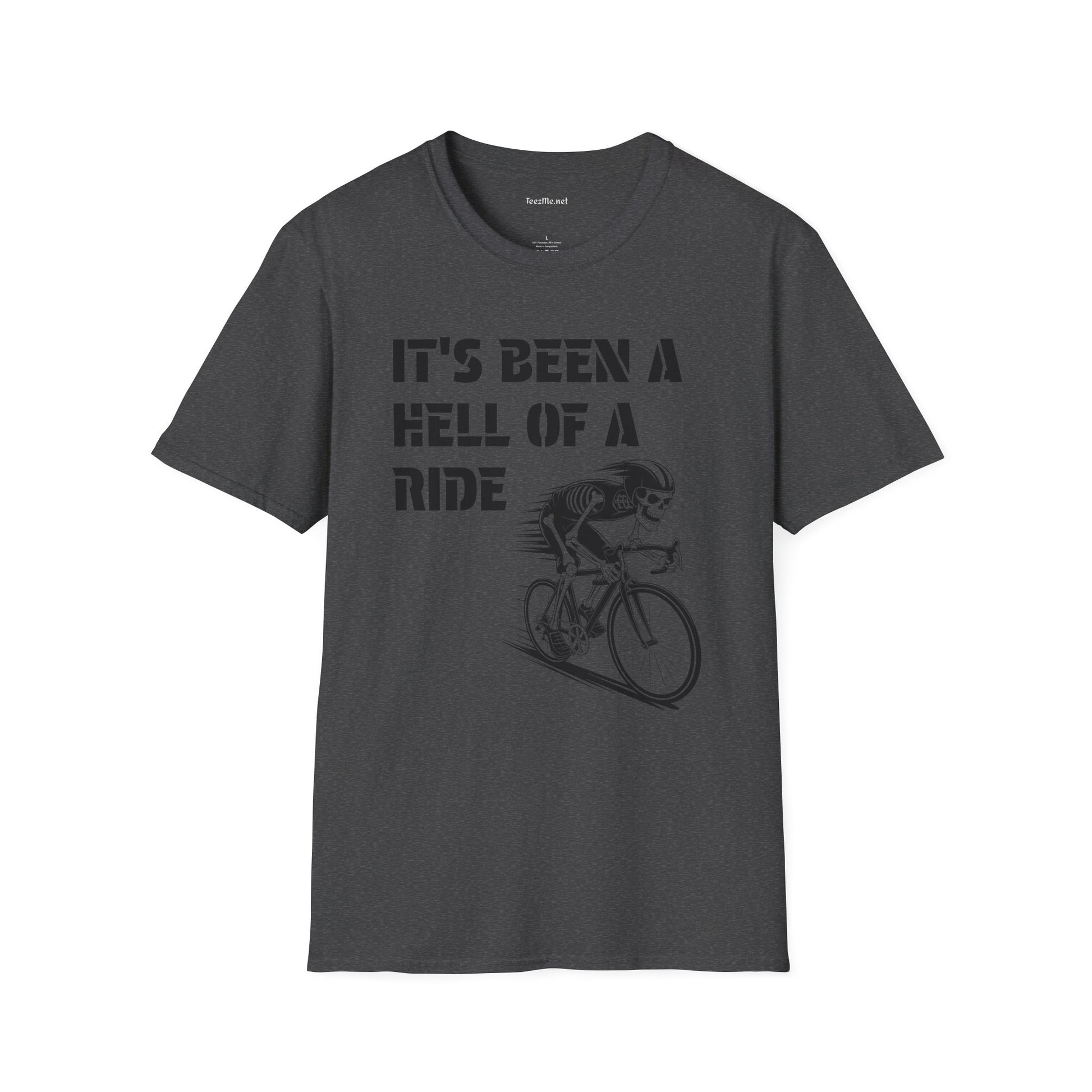 It's been a Hell of a Ride (skeleton on bicycle) Unisex Softstyle T-Shirt 100% Cotton Graphic