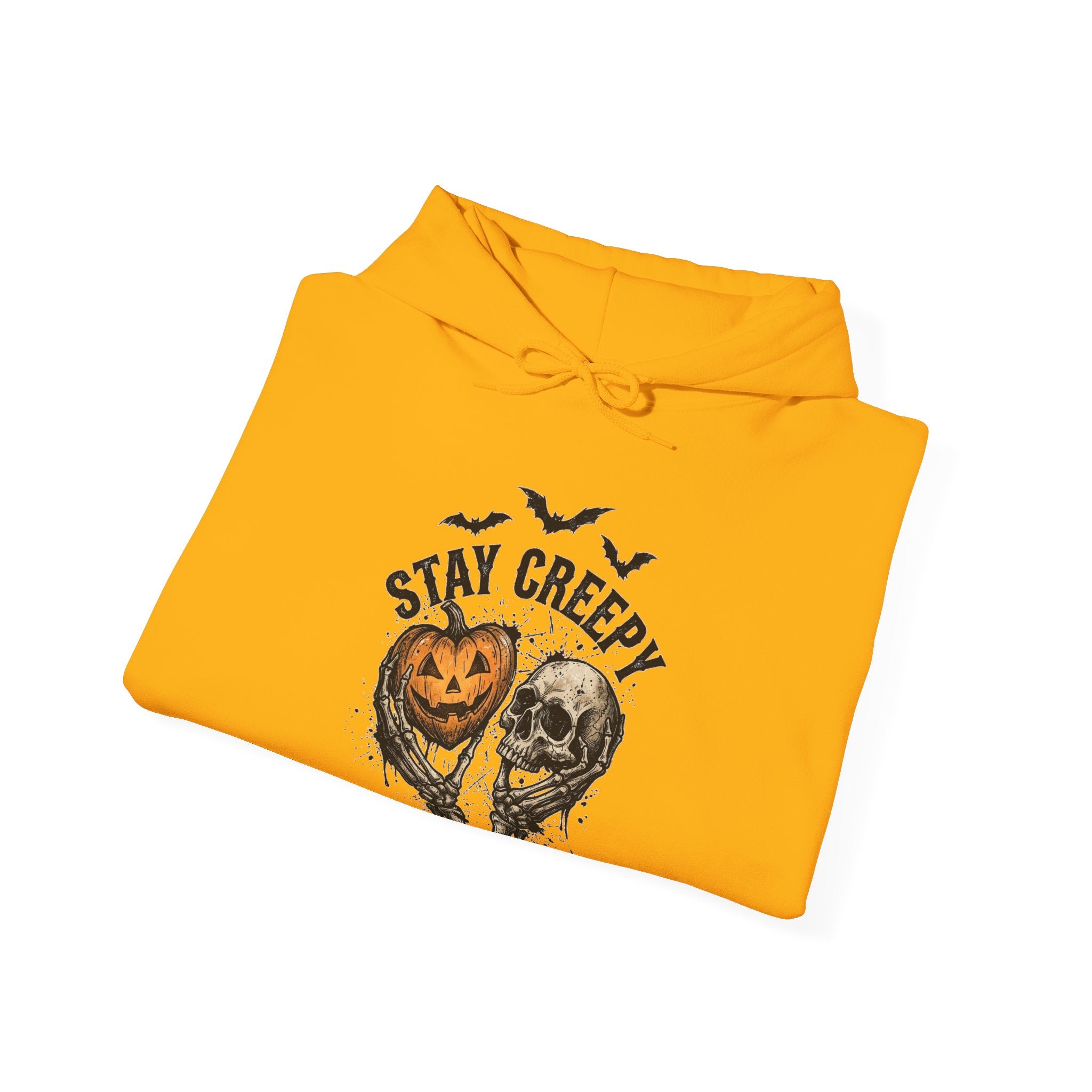 Stay Creepy Halloween Hoodie — Pumpkin & Skull Graphic Hooded Sweatshirt