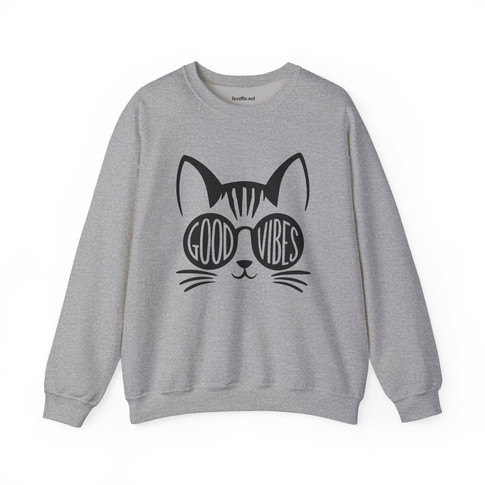 Good Vibes Cat Glasses  Unisex Heavy Blend™ Crewneck Sweatshirt Inspirational