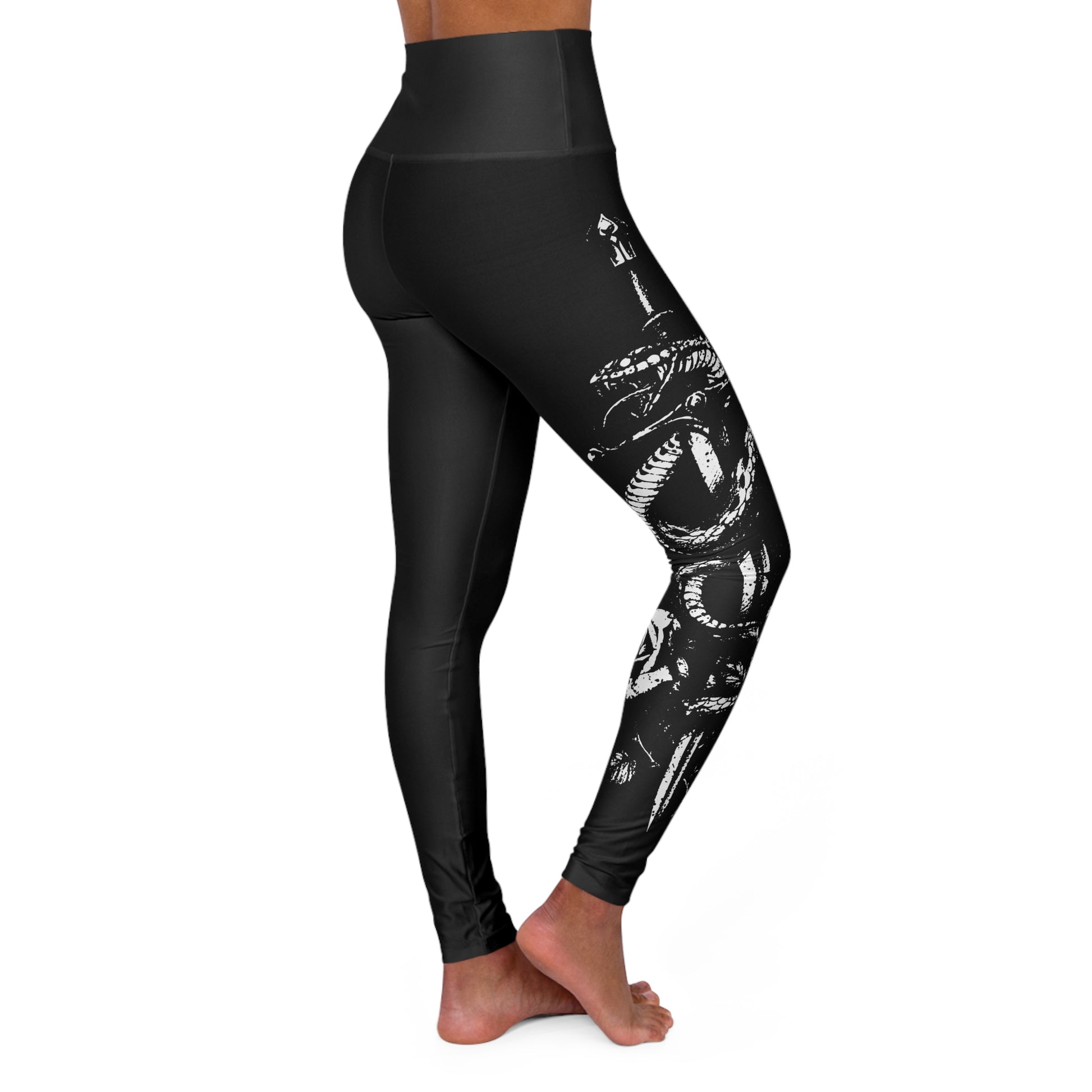 Black Floral Snake Sword High-Waisted Yoga Leggings