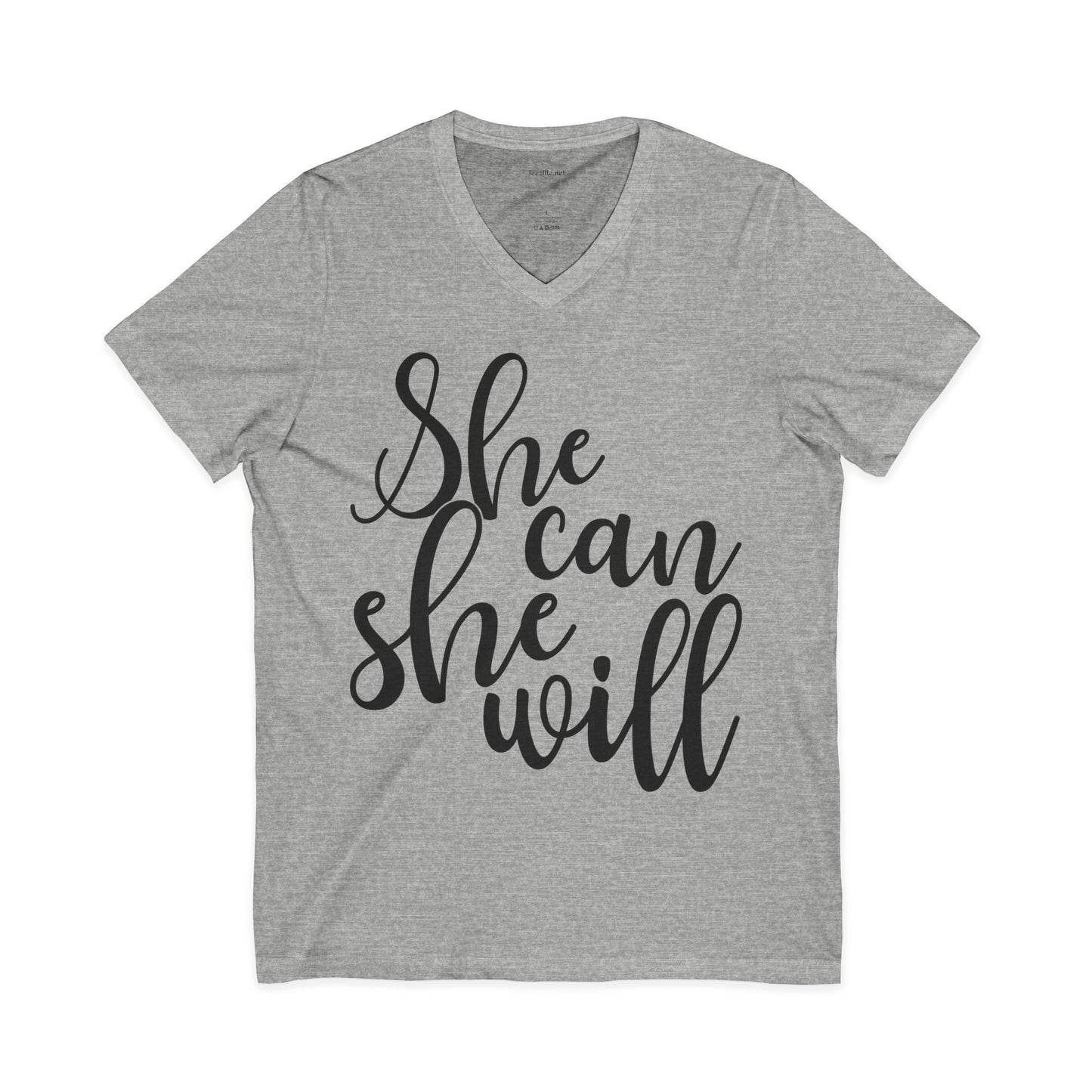 She Can She Will Unisex Jersey Short Sleeve V-Neck Tee
