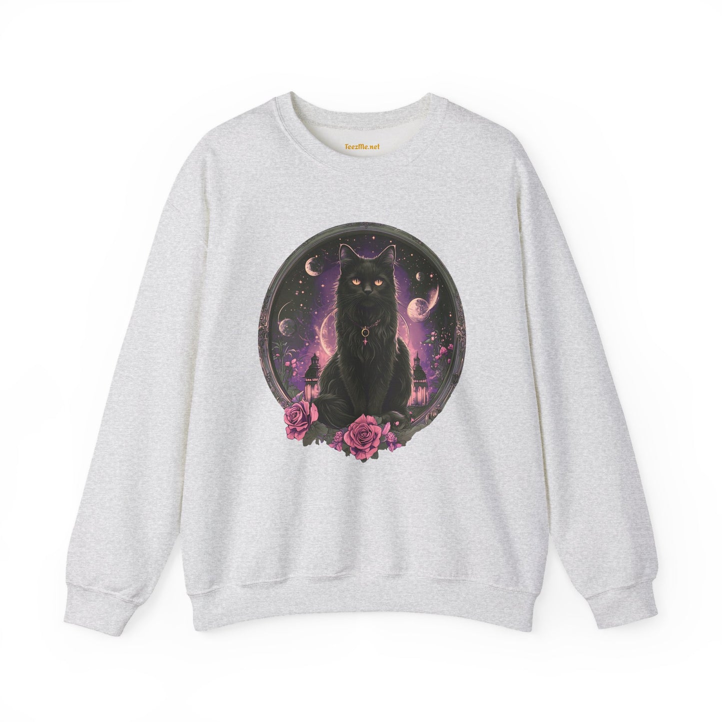 Moon Witchy Black Cat Unisex Heavy Bend™ Crewneck Sweatshirt Graphic