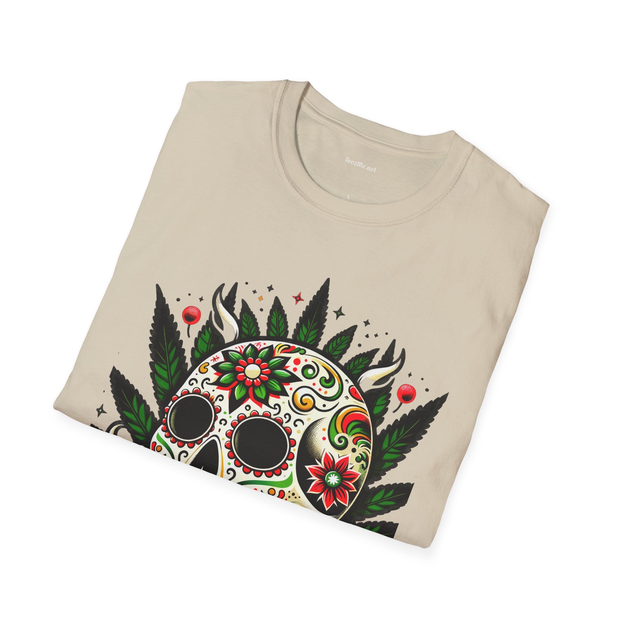 Sugar Skull Smoking Weed Unisex Softstyle T-Shirt 100% Cotton Graphic
