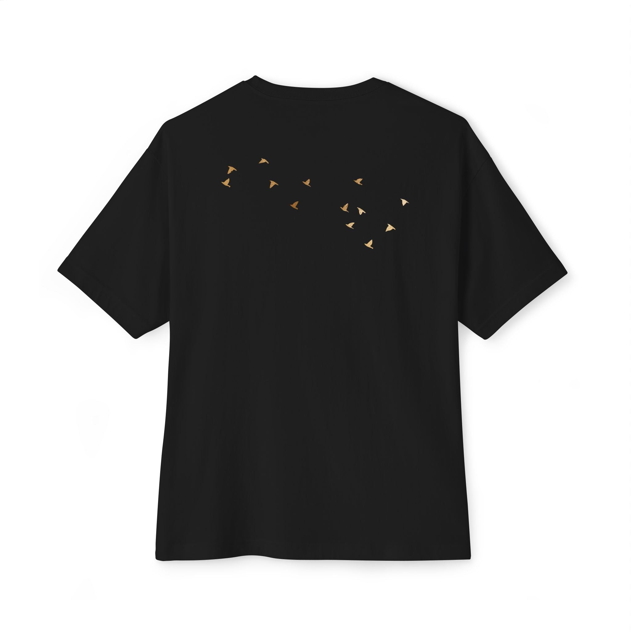 Gold Birds in flight (front&back) - Unisex Oversized Boxy Tee