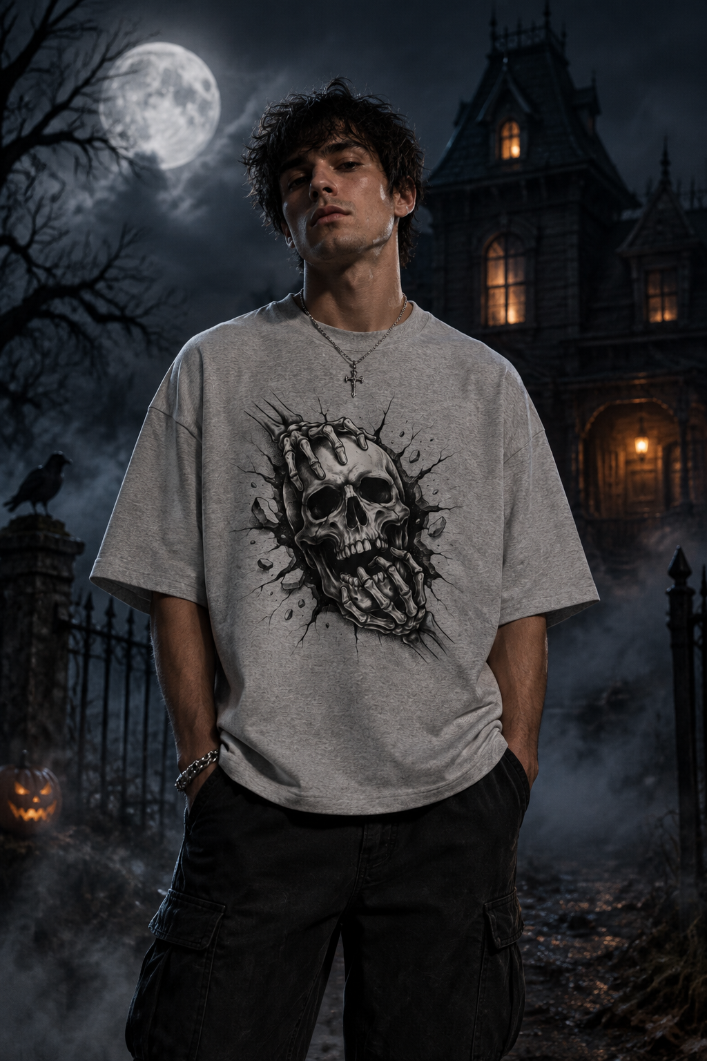 Skull Grip Graphic Tee — Gothic Oversized Boxy T‑Shirt
