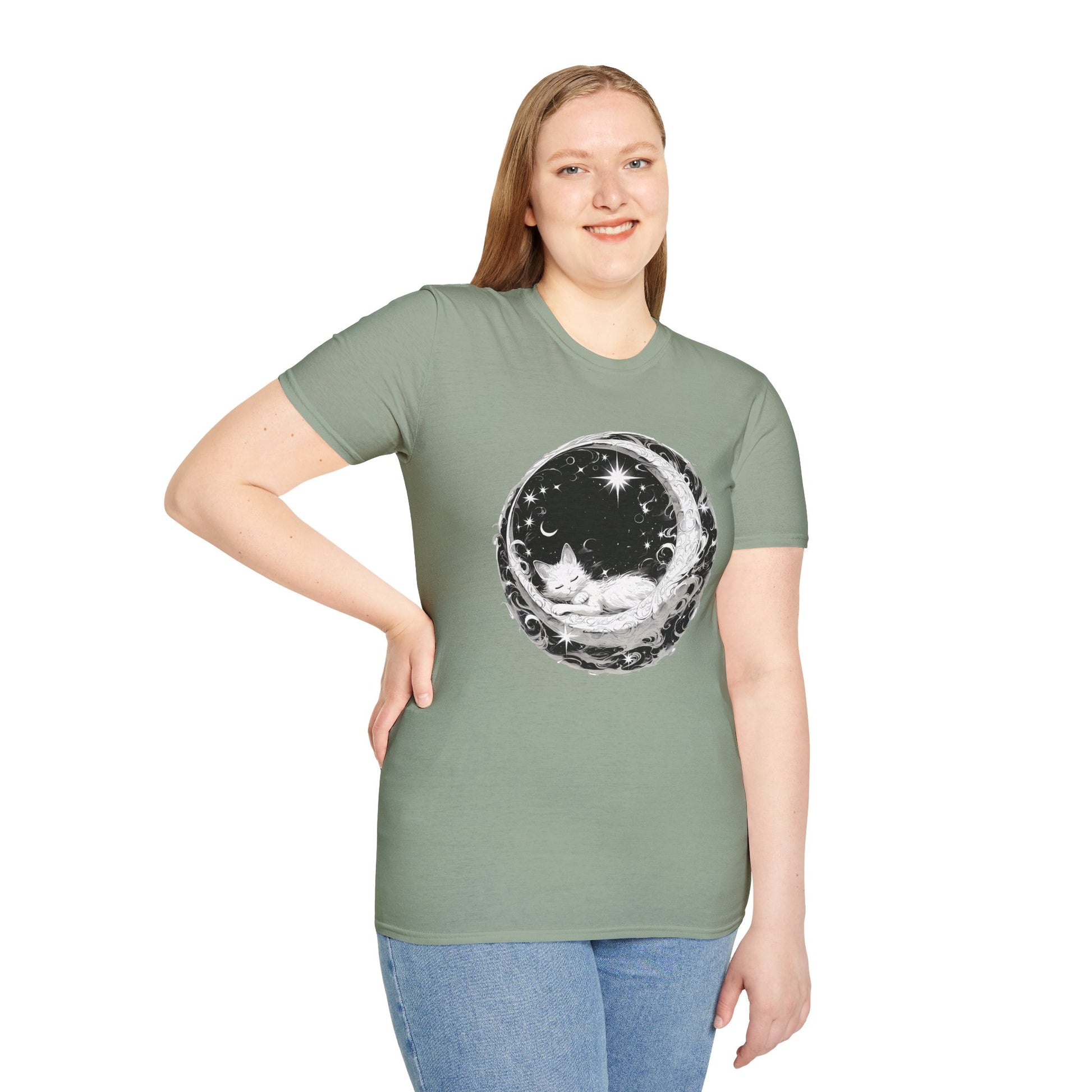 Moon Cat  - Unisex Softstyle T-Shirt 100% Cotton Graphic