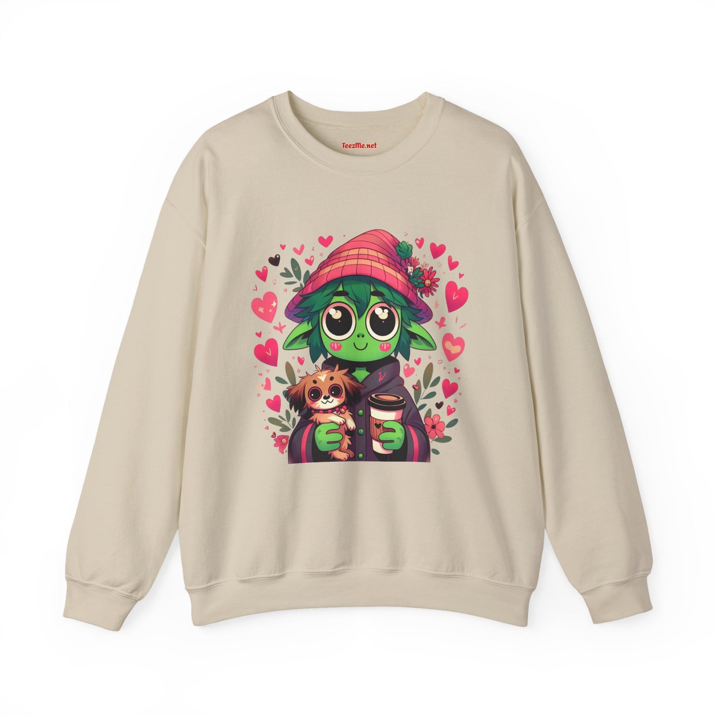 Cute Alien with Hearts Unisex Heavy Blend™ Crewneck Sweatshirt