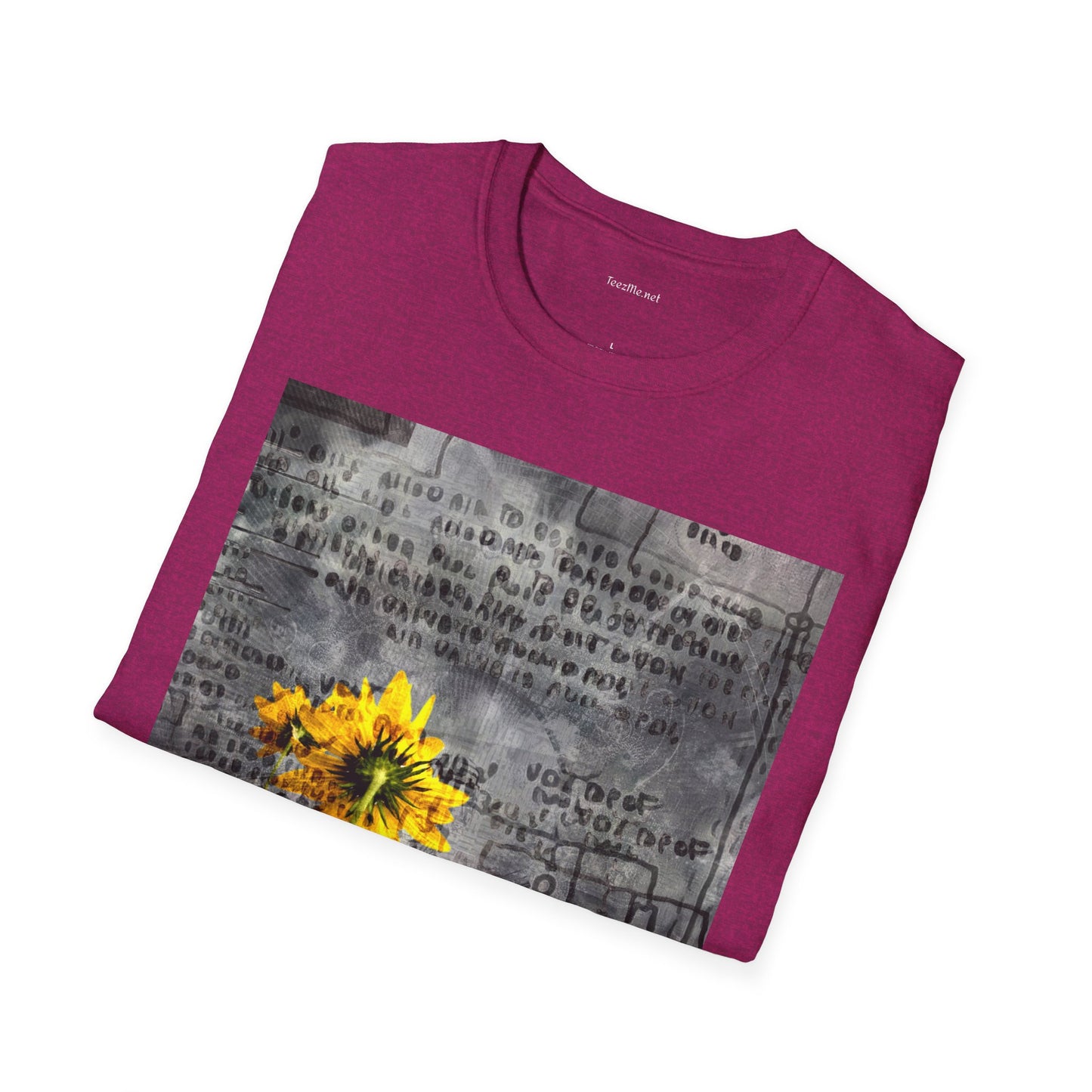 Yellow flowers with ancient symbols - Unisex Softstyle T-Shirt 100% Cotton Graphic