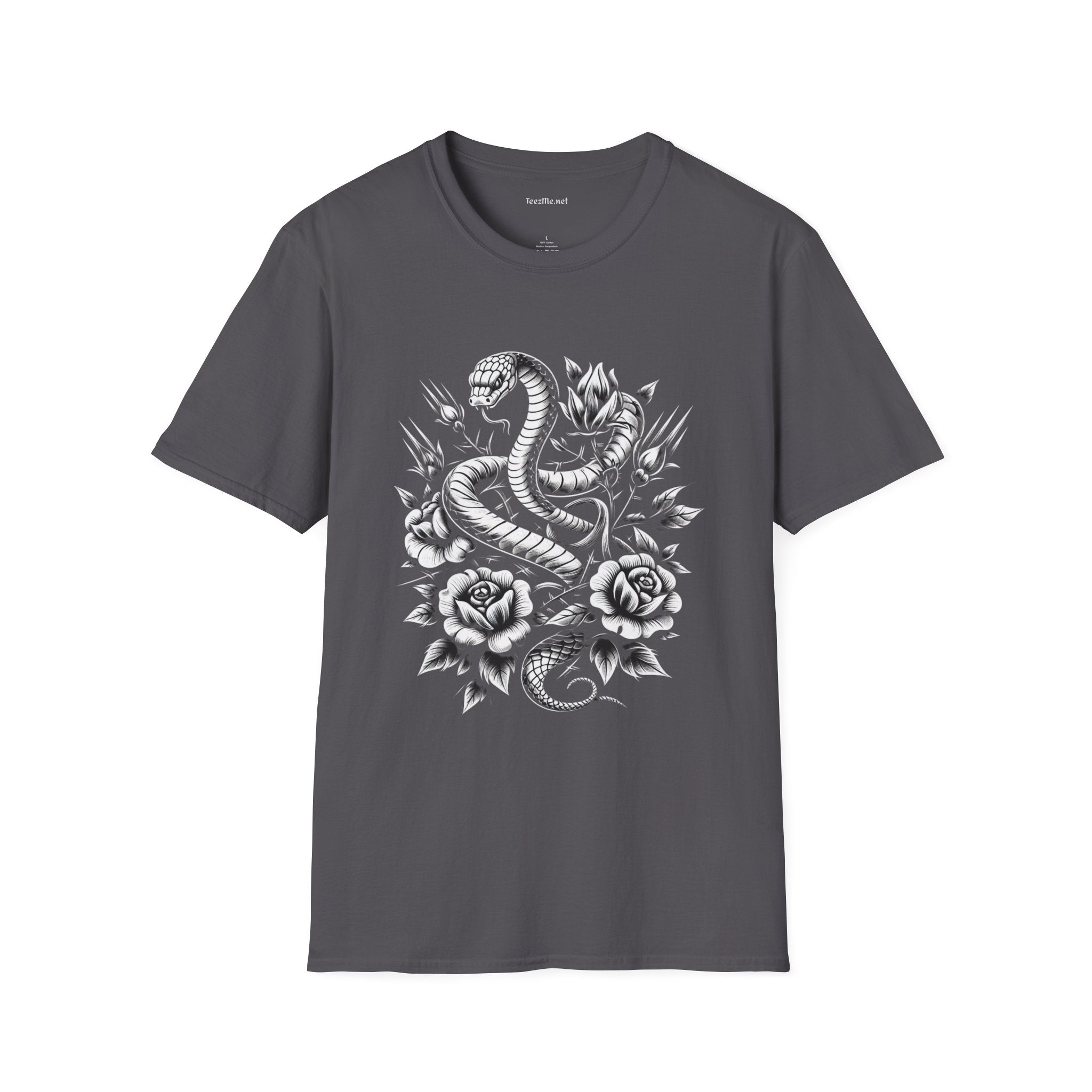Snake with Flowers Unisex Softstyle T-Shirt 100% Cotton Graphic