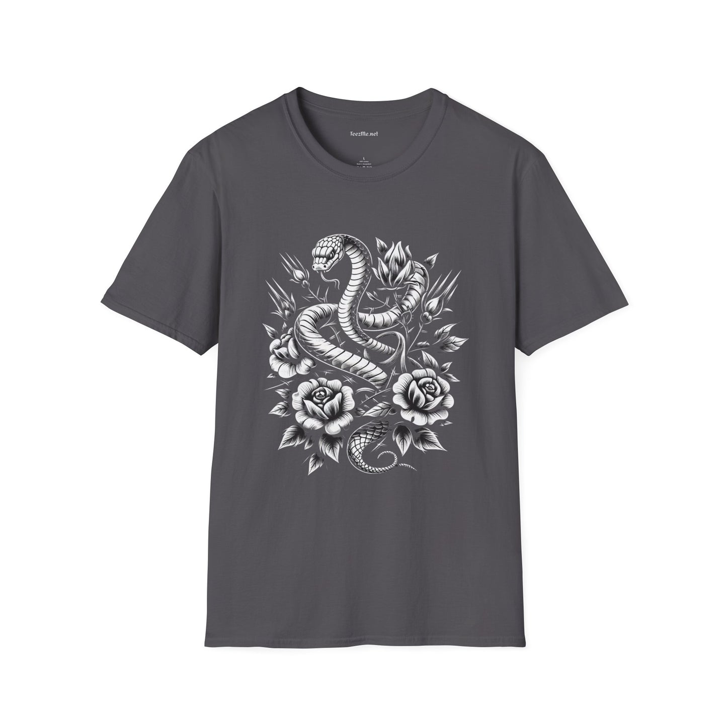 Snake with Flowers  Unisex Softstyle T-Shirt 100% Cotton Graphic