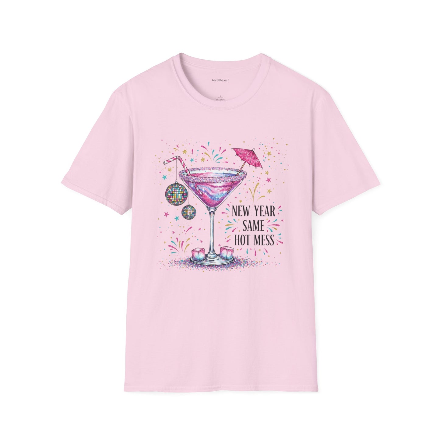 New Year Same Hot Mess 01 Unisex Softstyle T-Shirt 100% Cotton Graphic Seasonal Celebration