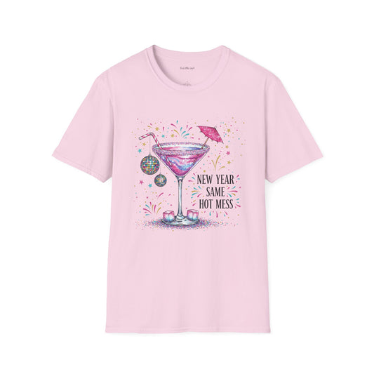 New Year Same Hot Mess 01 Unisex Softstyle T-Shirt 100% Cotton Graphic Seasonal Celebration