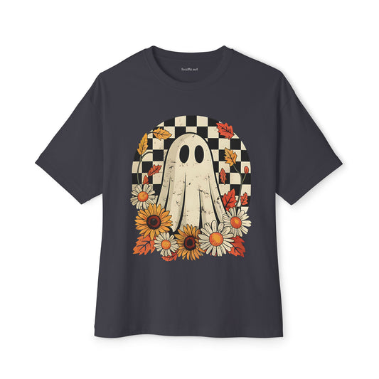 Floral Halloween Fall Ghost Unisex Oversized Boxy Tee