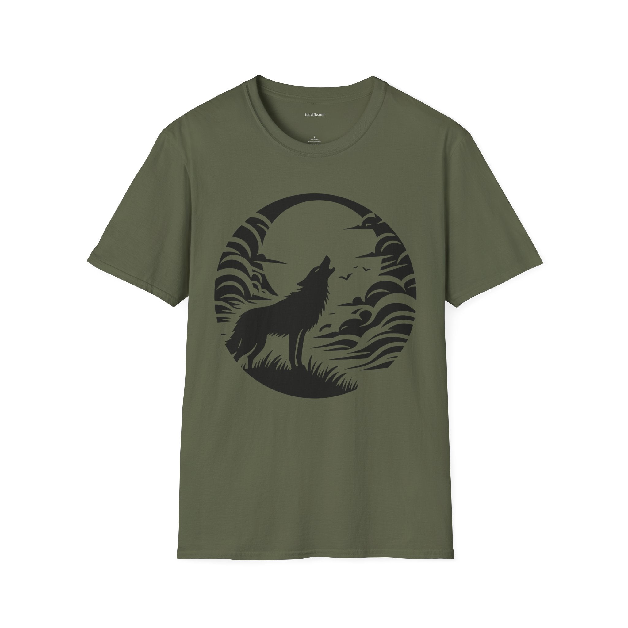 Wolf Howling Moon - Unisex Softstyle T-Shirt 100% Cotton Graphic