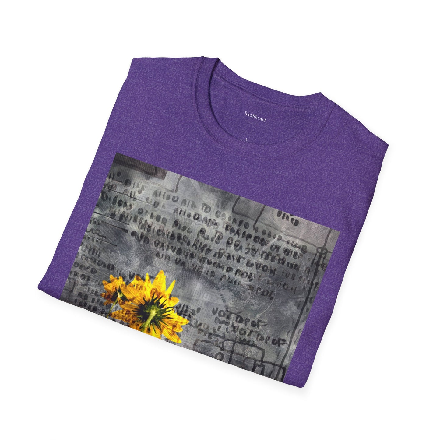 Yellow flowers with ancient symbols - Unisex Softstyle T-Shirt 100% Cotton Graphic