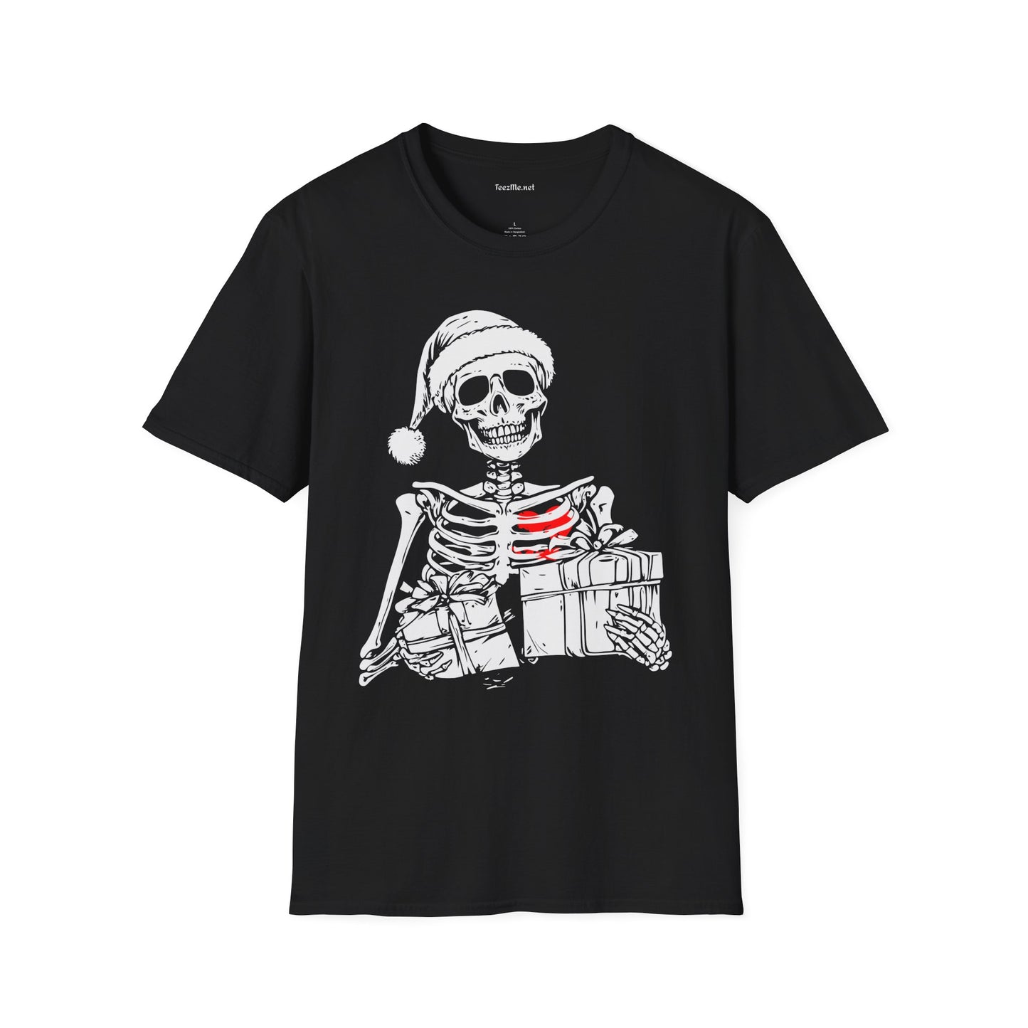 Christmas Skeleton with Presents Unisex Softstyle T-Shirt 100% Cotton Graphic