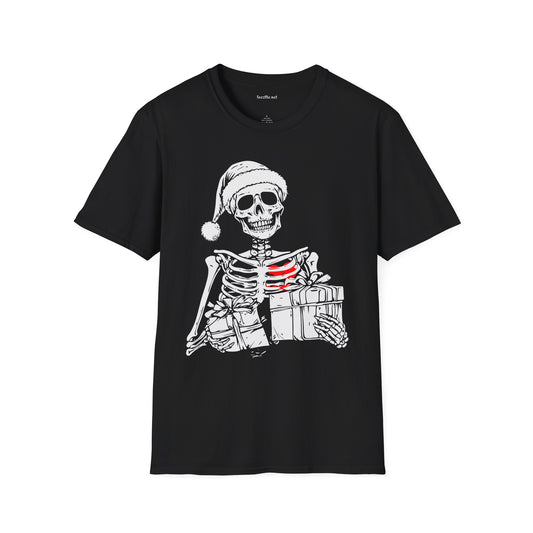 Christmas Skeleton with Presents Unisex Softstyle T-Shirt 100% Cotton Graphic