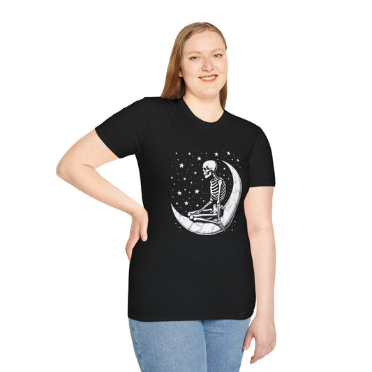 Skeleton on Moon - Unisex Softstyle T-Shirt 100% Cotton Graphic