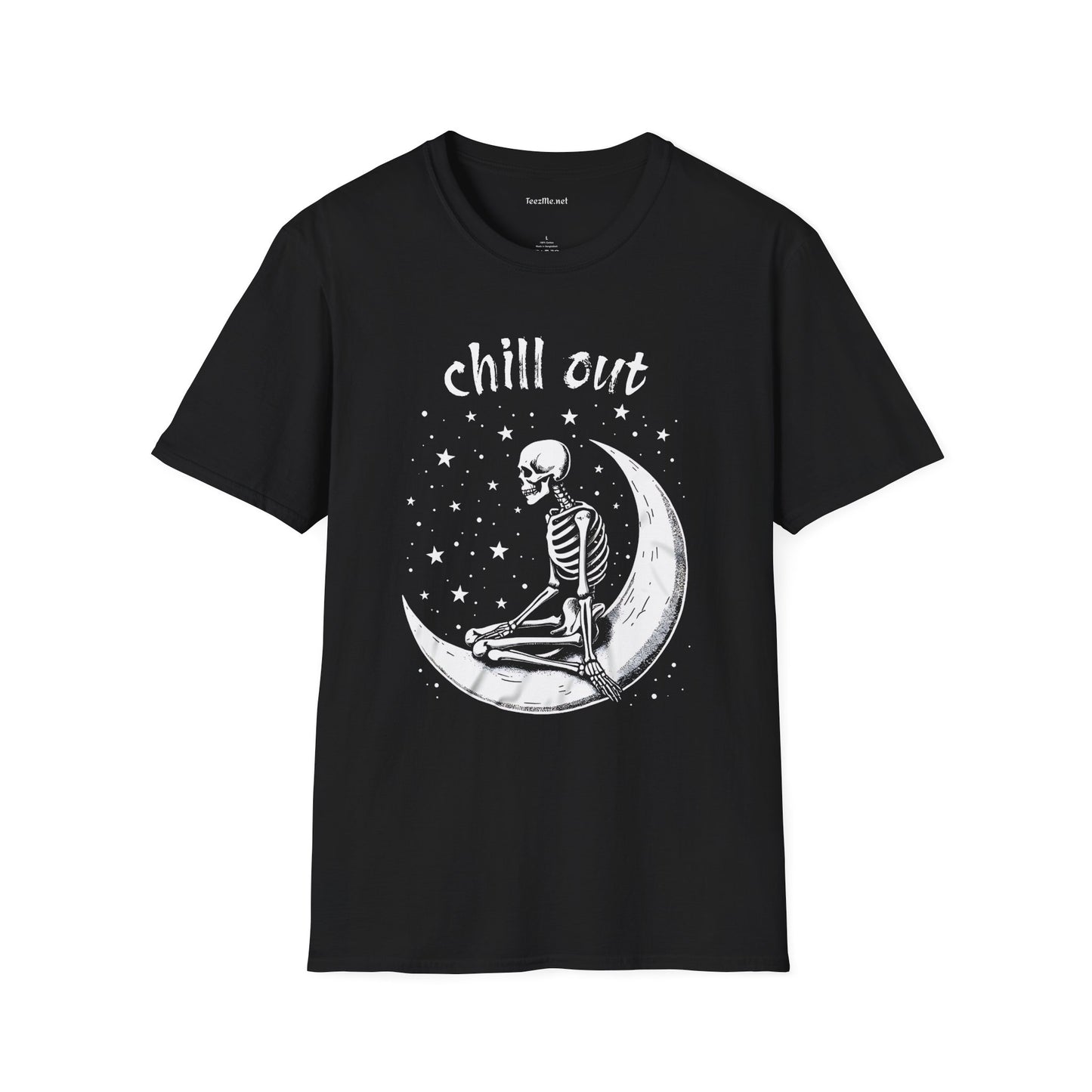 Chill out with skeleton on moon - Unisex Softstyle T-Shirt 100% Cotton Graphic