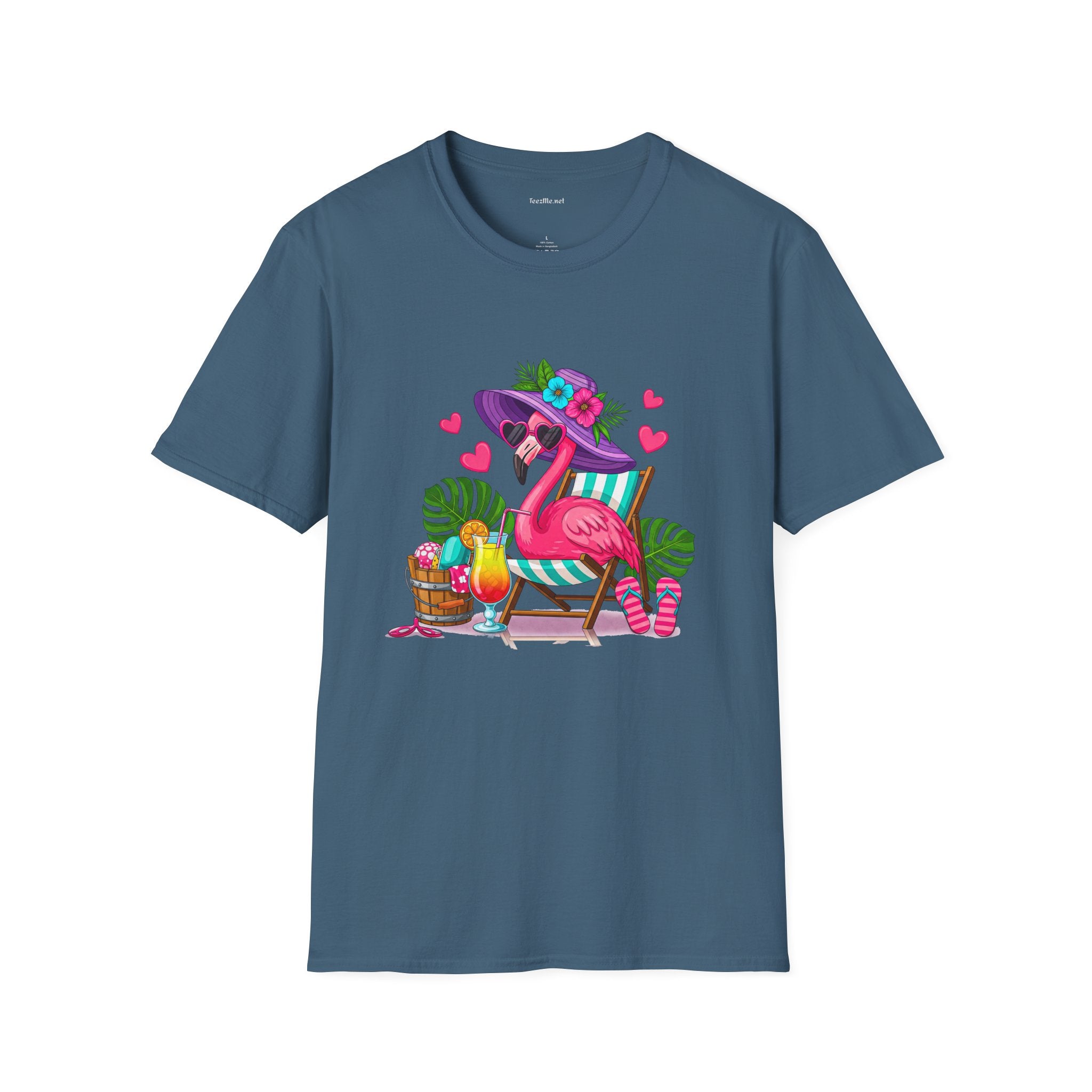 Chic Beach Flamingo Unisex Softstyle T-Shirt 100% Cotton Graphic