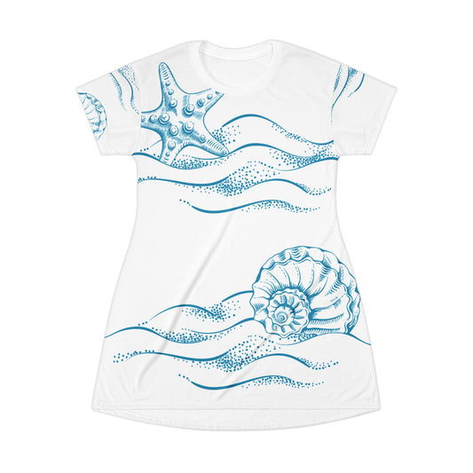 Beach Shells Dress/Cover-up (White) - T-Shirt Dress (AOP)