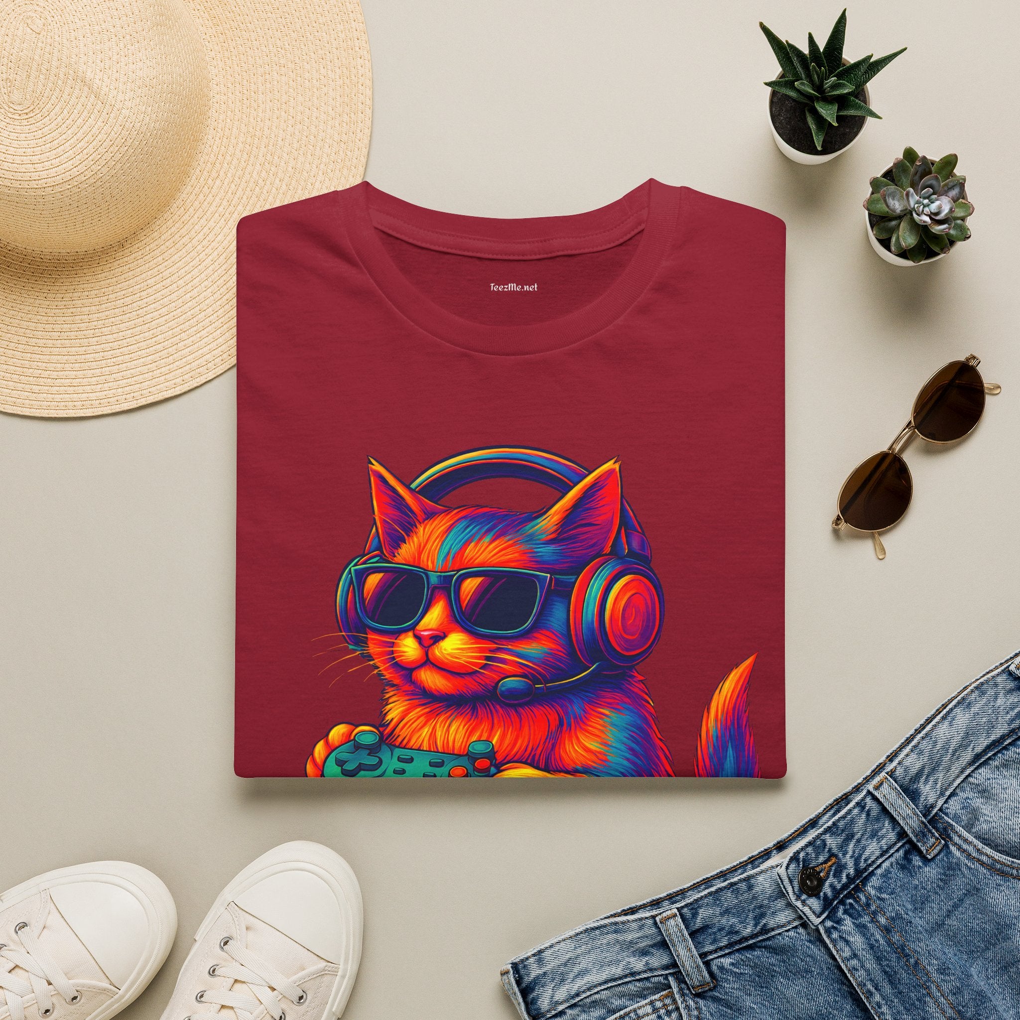 Cat Gamer Video Unisex Softstyle T-Shirt 100% Cotton Graphic