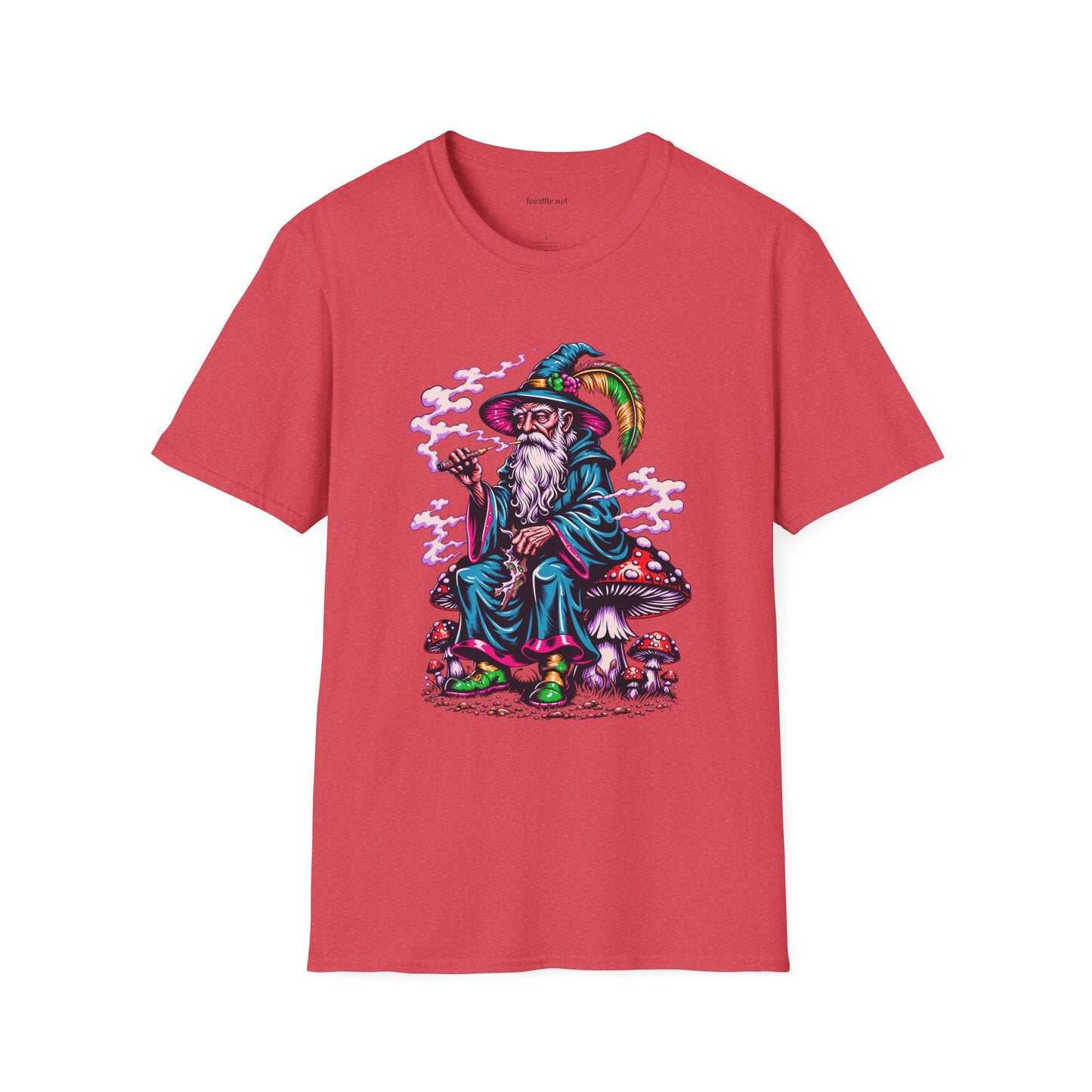 Psychedelic Smoking Wizard on Mushrooms Fantasy Unisex Softstyle T-Shirt 100% Cotton Graphic