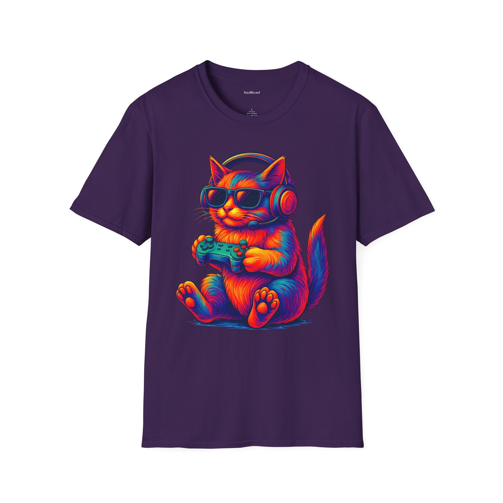 Cat Gamer Video Unisex Softstyle T-Shirt 100% Cotton Graphic