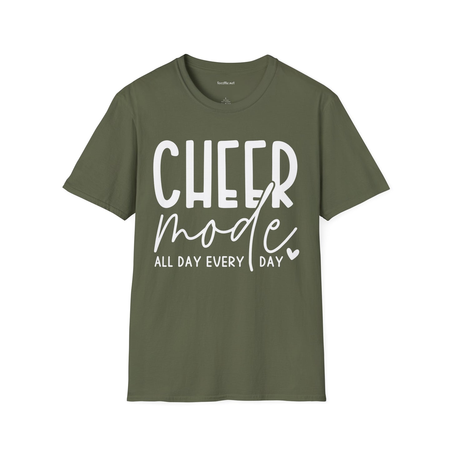 Cheer Mode All Day (white text) Unisex Soft Style T-Shirt 100% Cotton Graphic