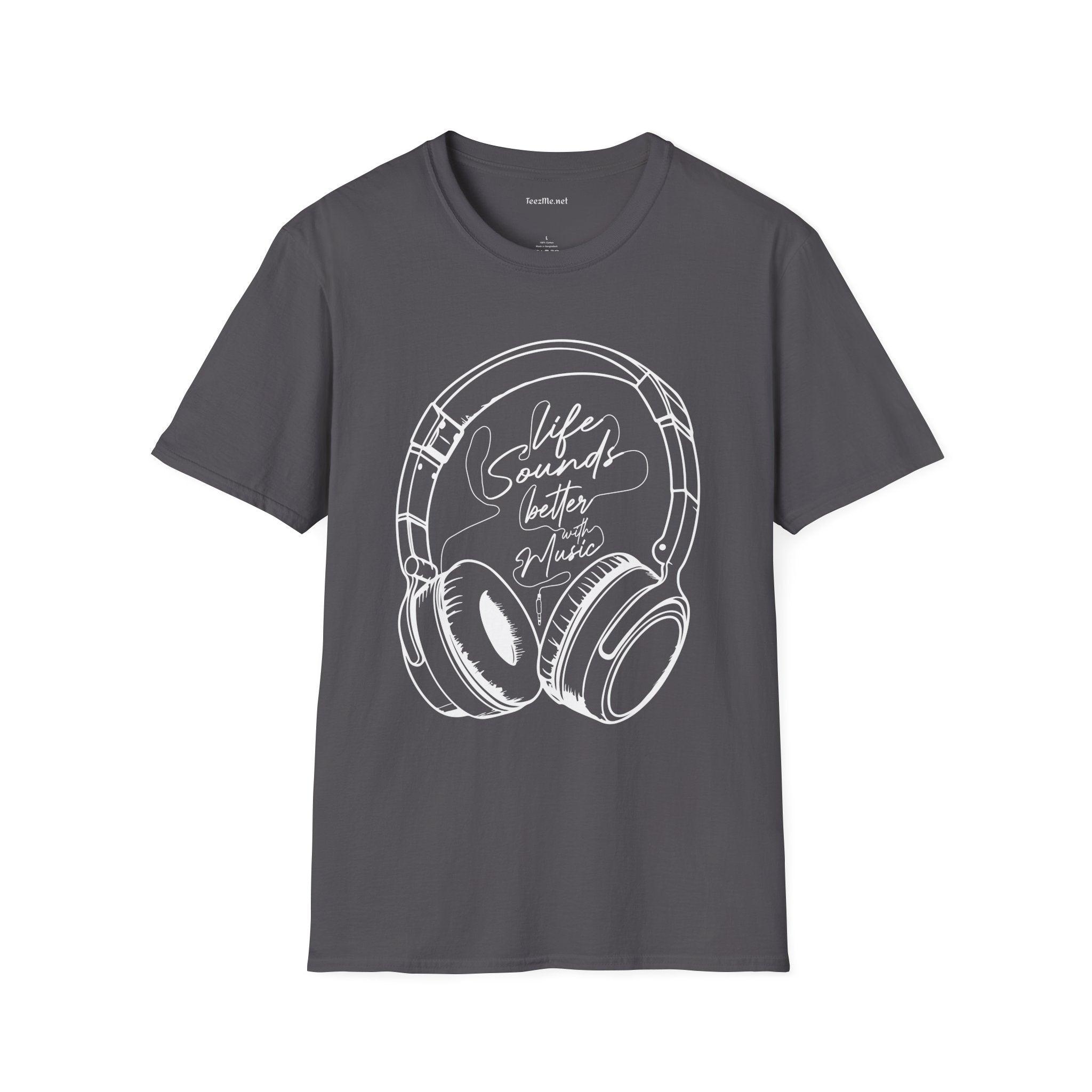 Life Sounds Better with Music (white) Unisex Softstyle T-Shirt 100% Cotton Graphic