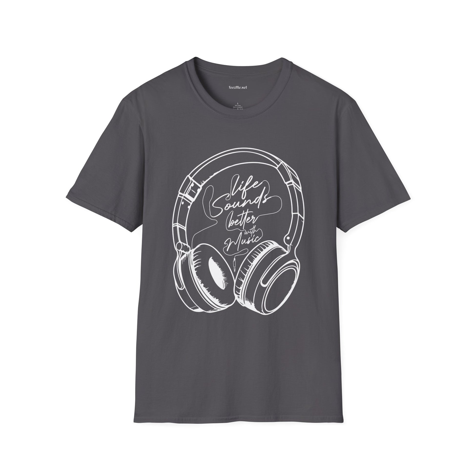 Life Sounds Better with Music (white) Unisex Softstyle T-Shirt 100% Cotton Graphic