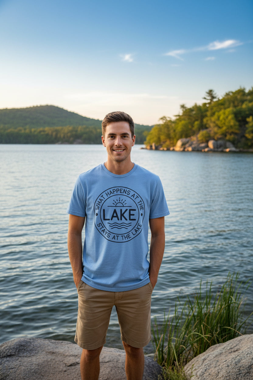 What Happens At The Lake Unisex Softstyle T-Shirt 100% Cotton Graphic