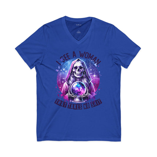 I See A Woman That Takes No Shit Tarot Unisex Jersey Short Sleeve V-Neck Tee