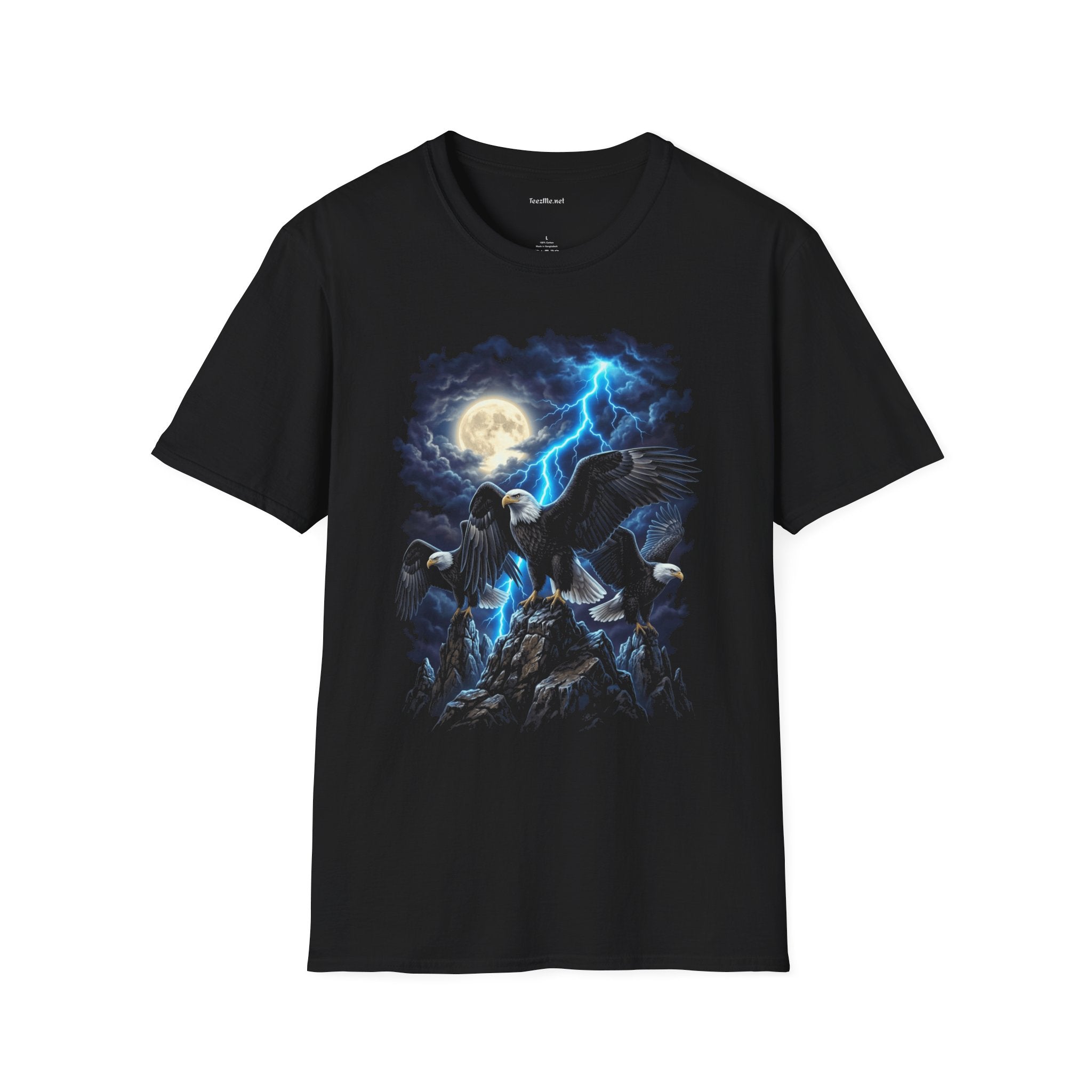 Eagle with Lightning Scene Unisex Softstyle T-Shirt 100% Cotton Graphic