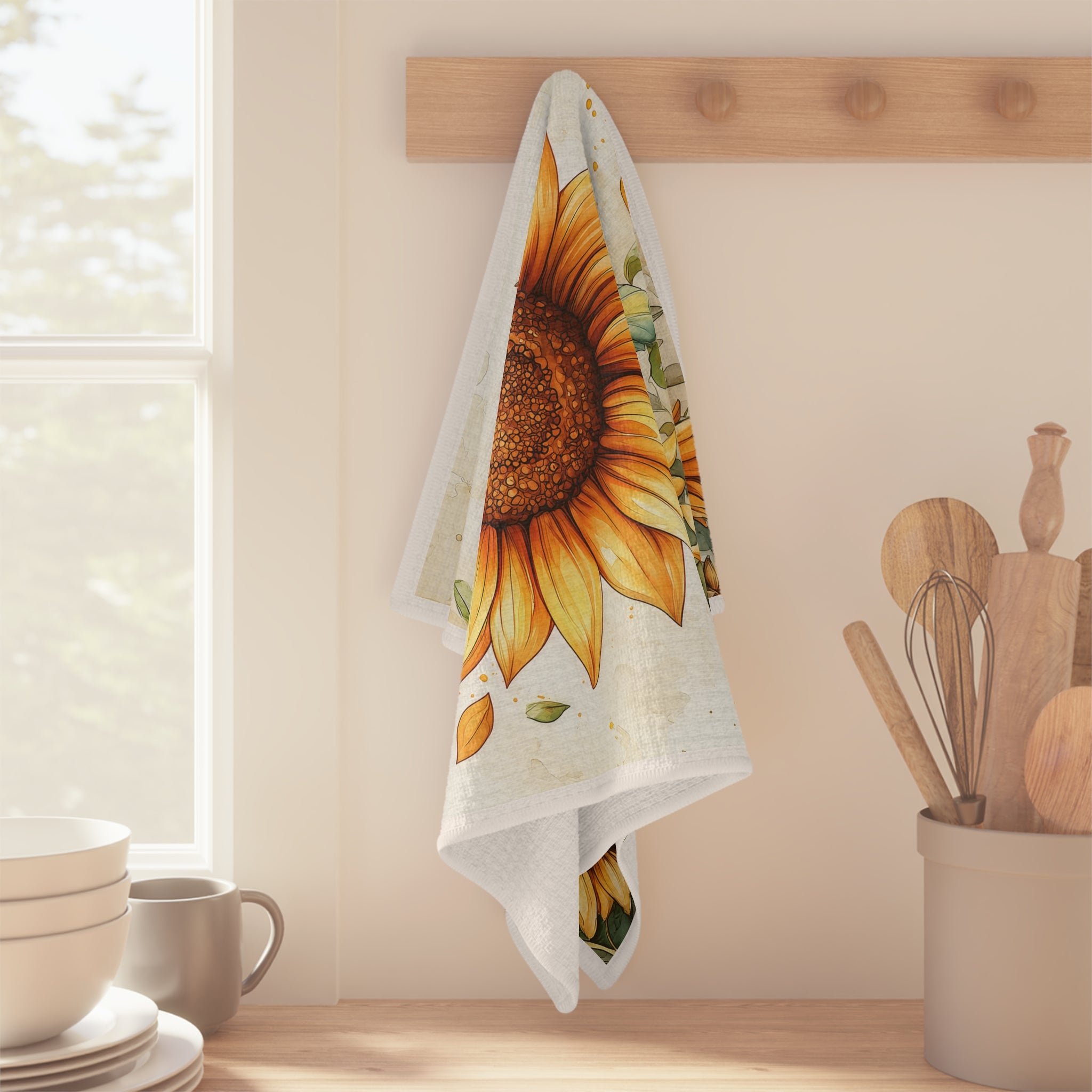 Sunflower Microfiber Tea Towel — Bright Botanical Kitchen Decor