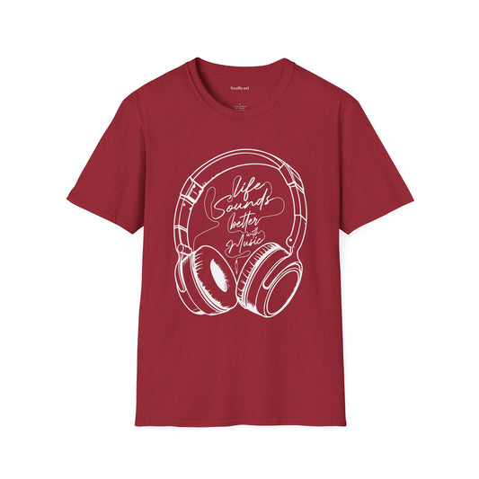 Life Sounds Better with Music (white) Unisex Softstyle T-Shirt 100% Cotton Graphic