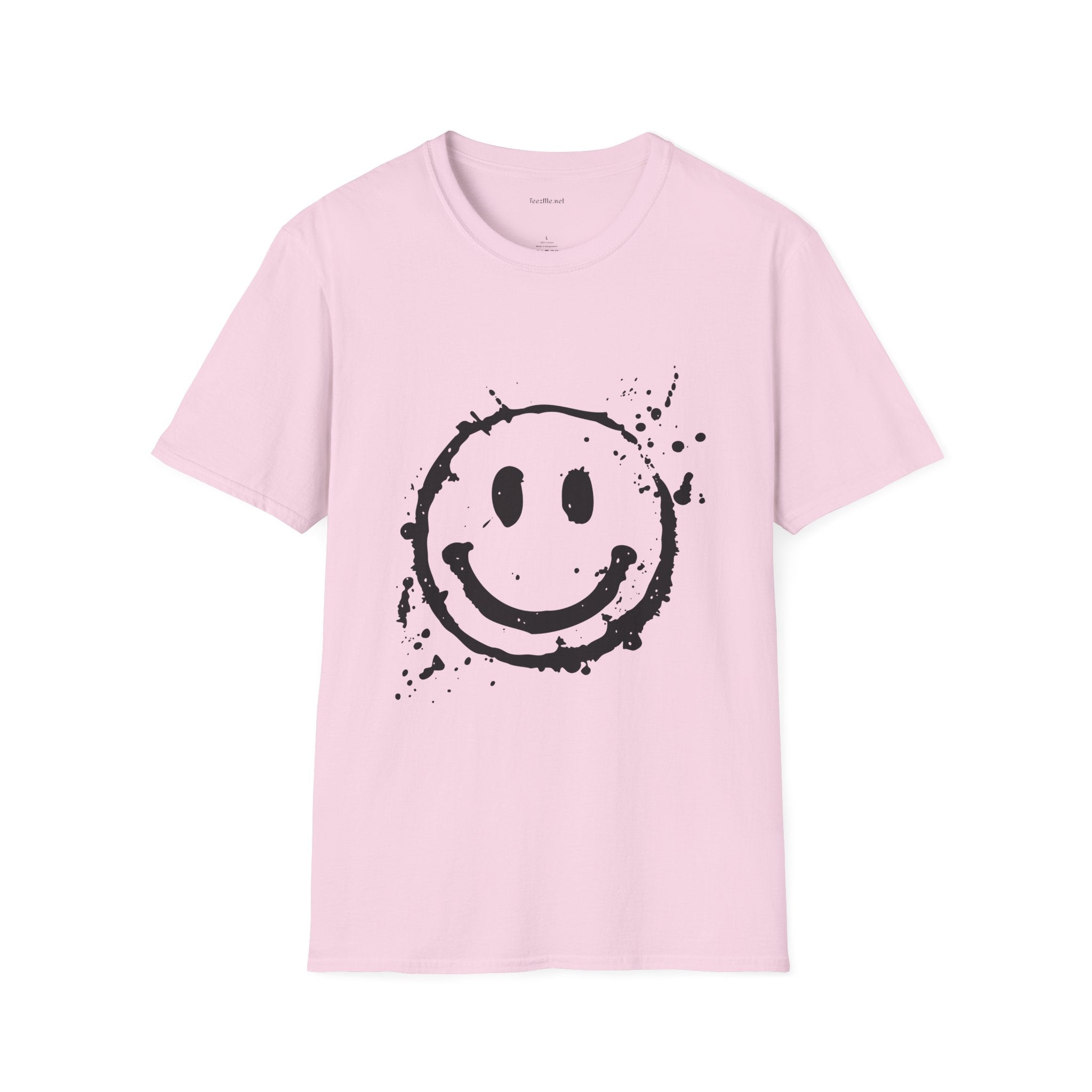 Smiley Splatter T-Shirt — Grunge Happy Face Graphic Tee