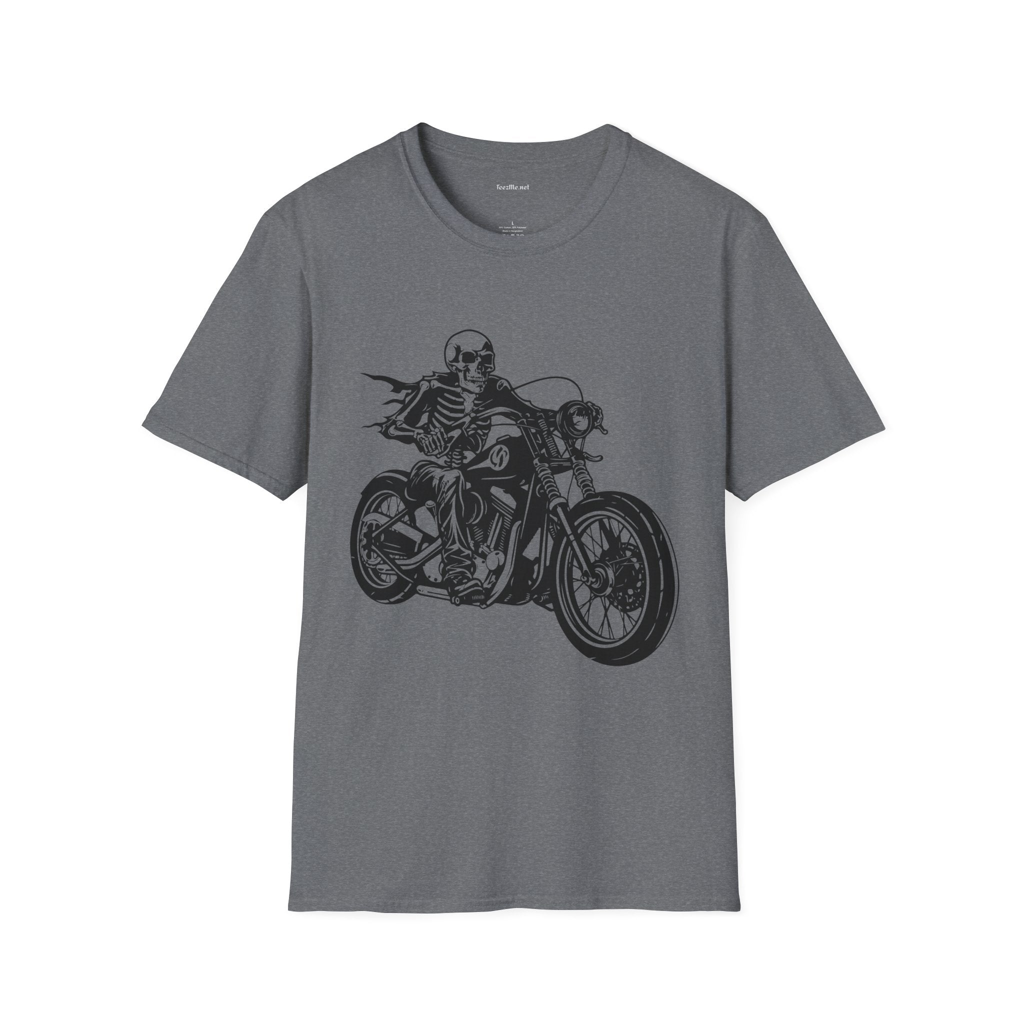Skeleton Riding a Motorcycle Unisex Softstyle T-Shirt 100% Cotton Graphic
