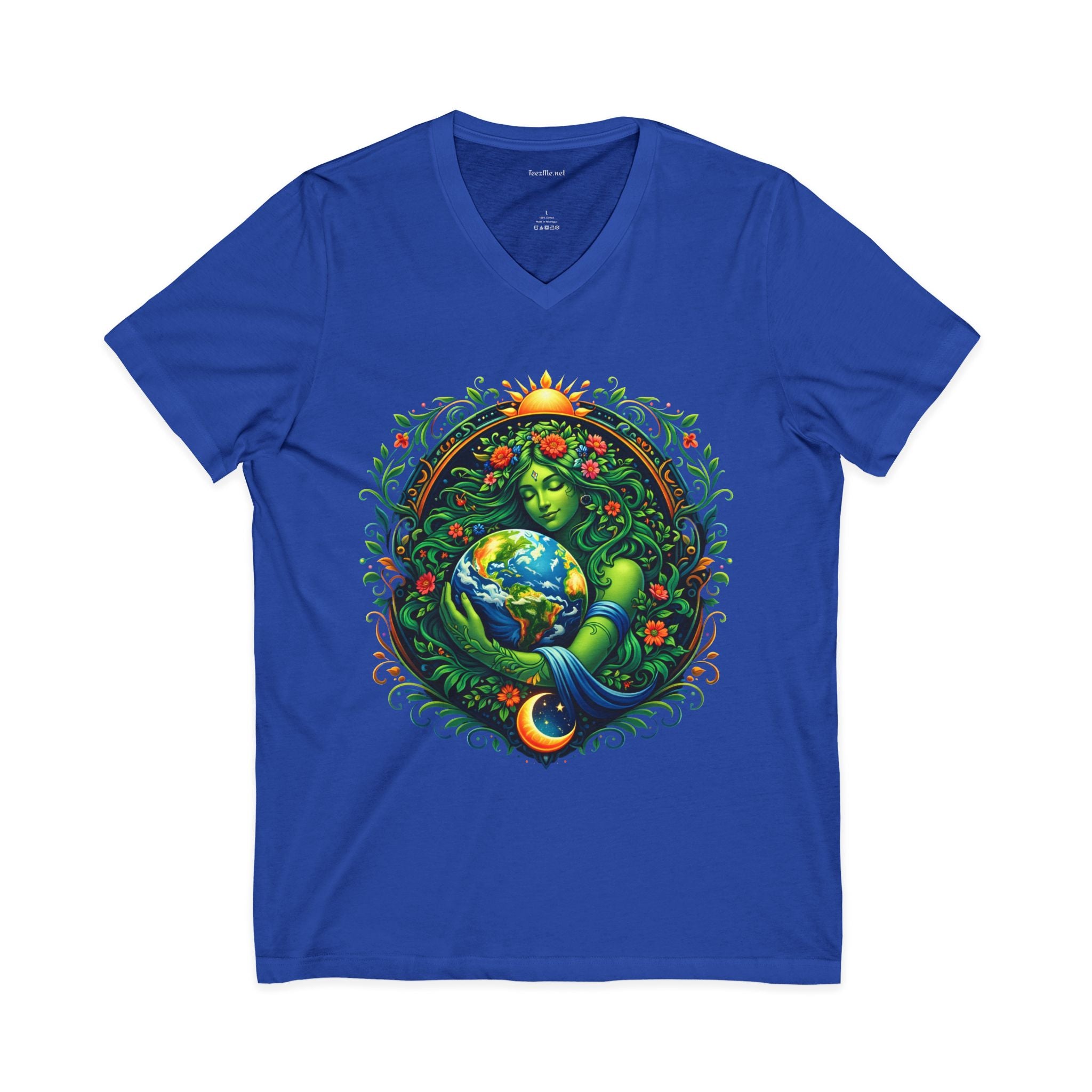 Earth Goddess V-Neck Tee — Mother Nature Embrace Eco Love Shirt