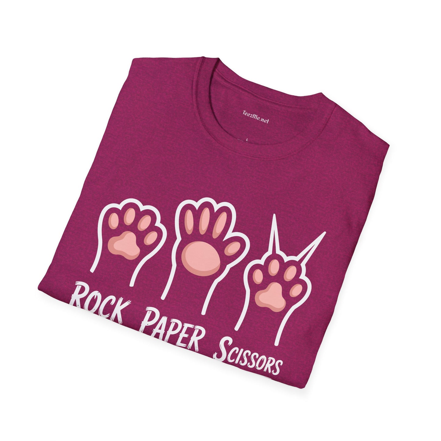 Rock Paper Scissors Cat Unisex Softstyle T-Shirt 100% Cotton Graphic