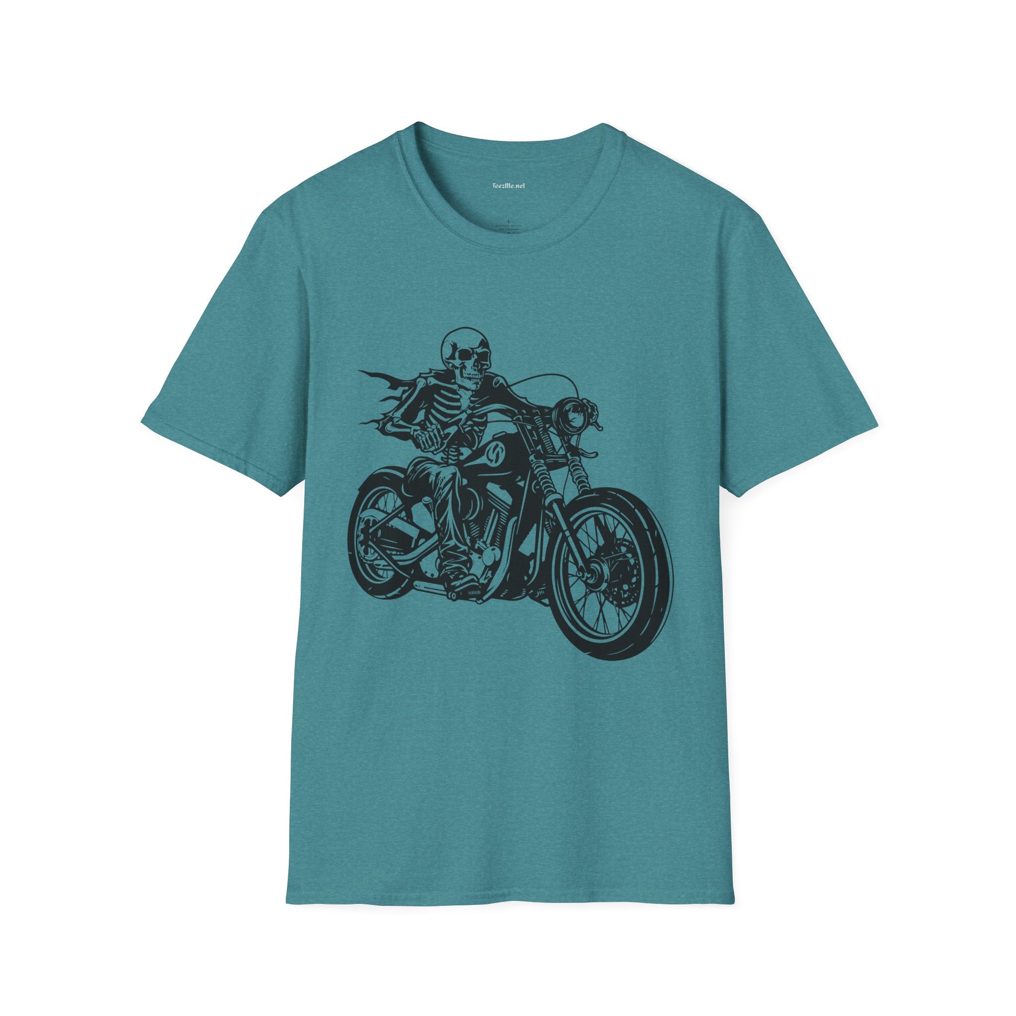 Skeleton Riding a Motorcycle Unisex Softstyle T-Shirt 100% Cotton Graphic