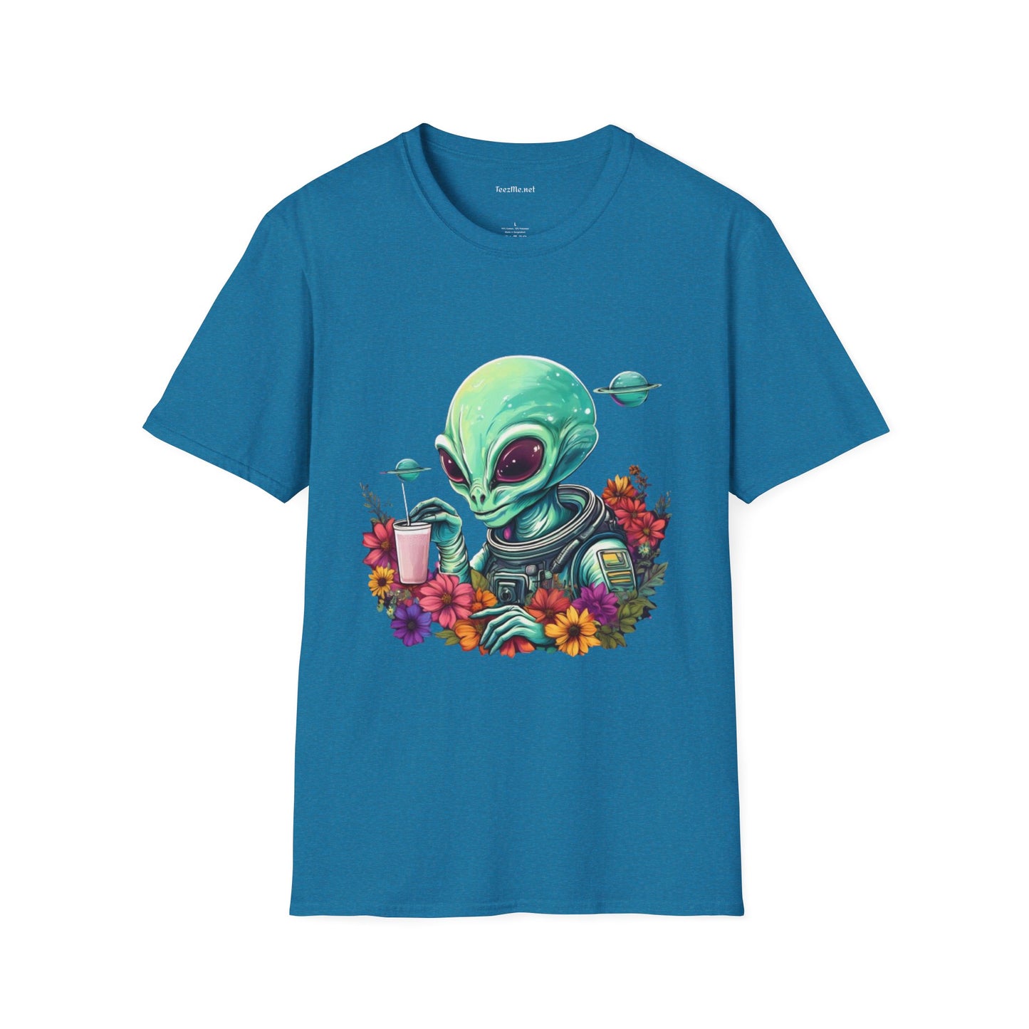 Alien Drinking in Space Unisex Softstyle T-Shirt 100% Cotton Graphic