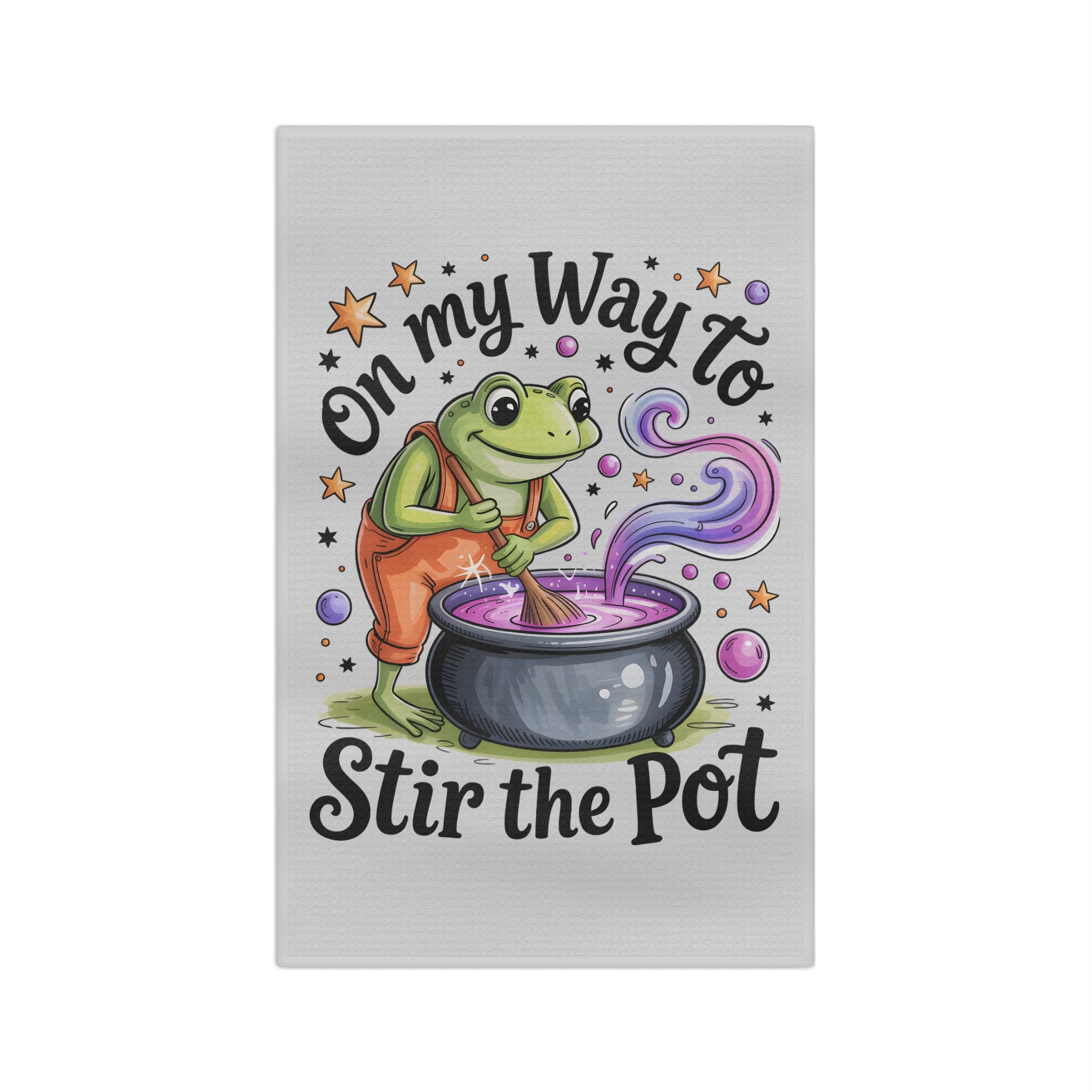 Tea Towel — "On My Way to Stir the Pot" Cute Frog Kitchen Towel