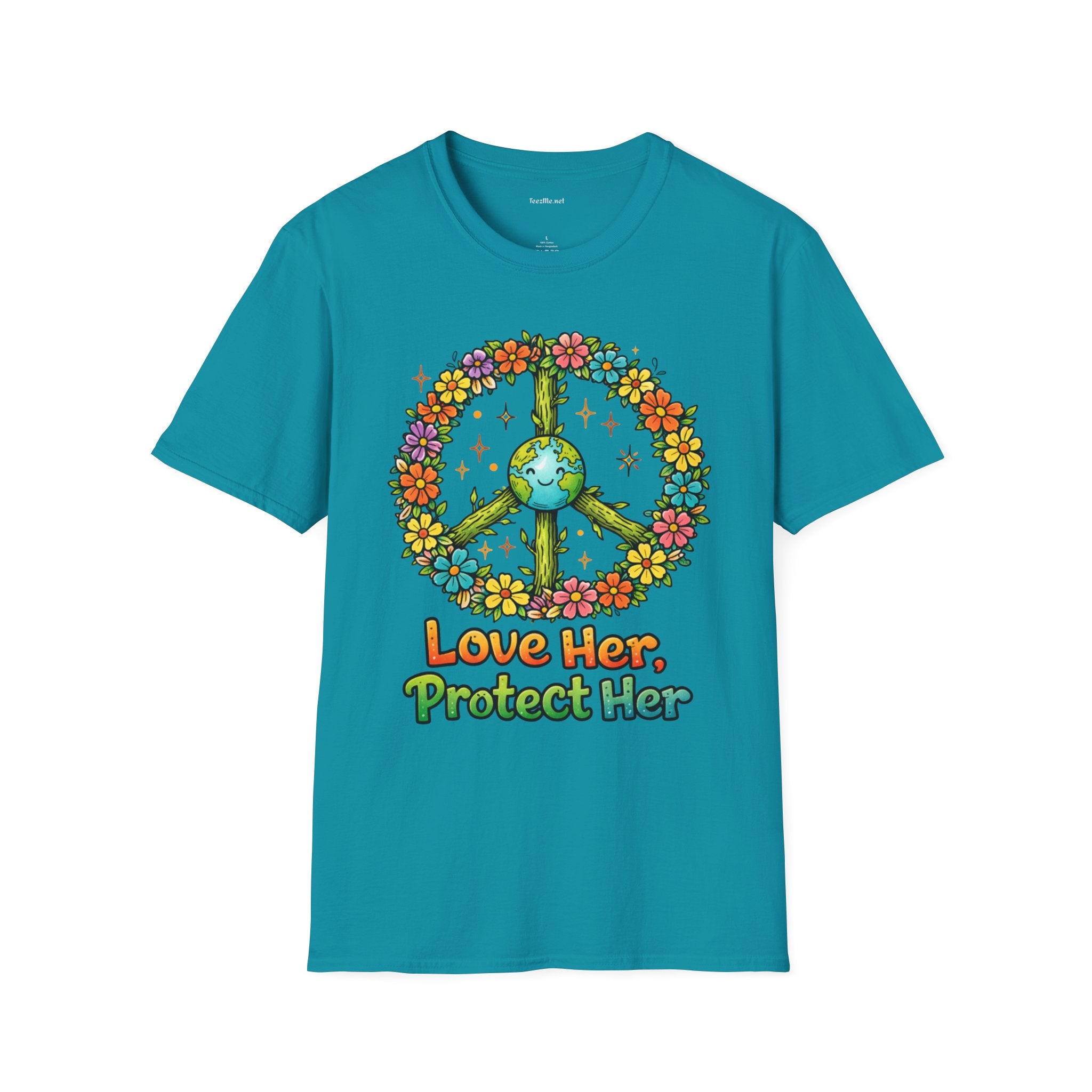 Earth Peace T-Shirt — "Love Her, Protect Her" Floral Eco Graphic
