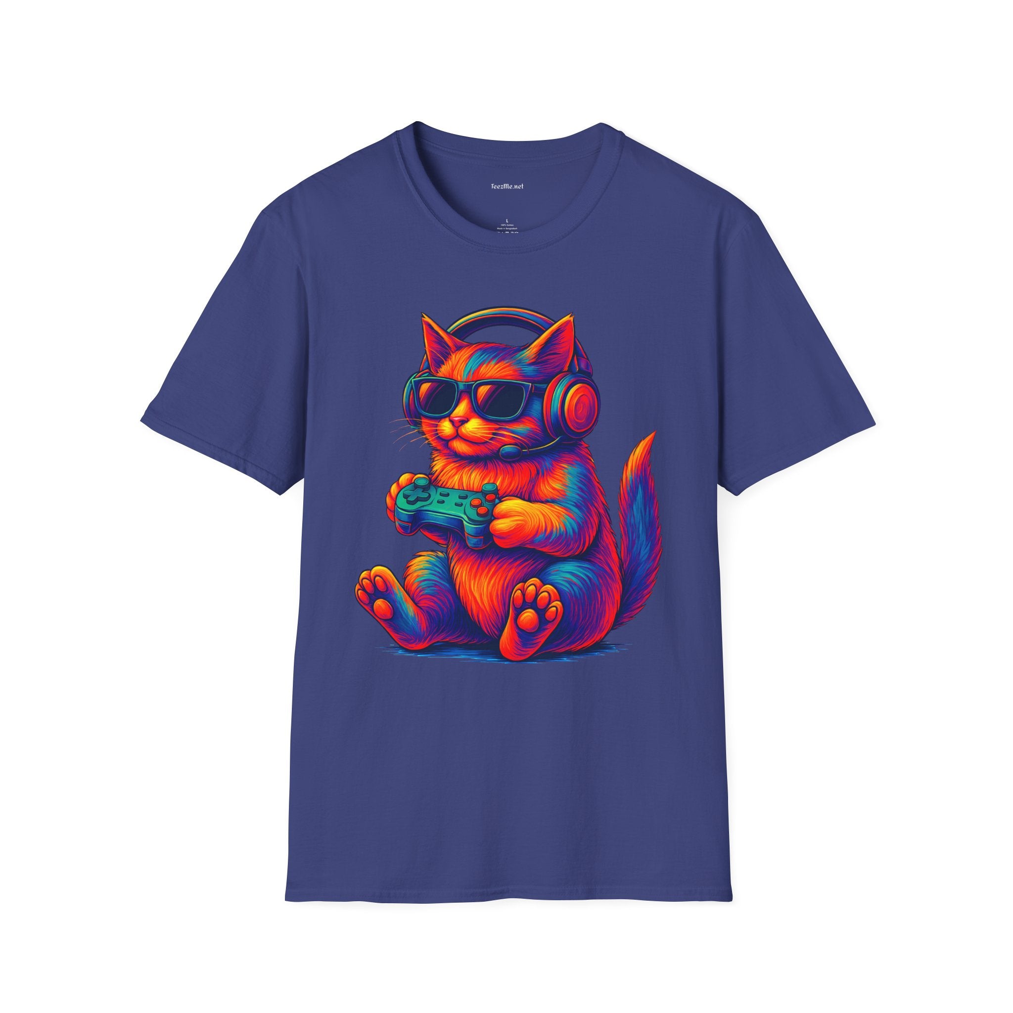 Cat Gamer Video Unisex Softstyle T-Shirt 100% Cotton Graphic